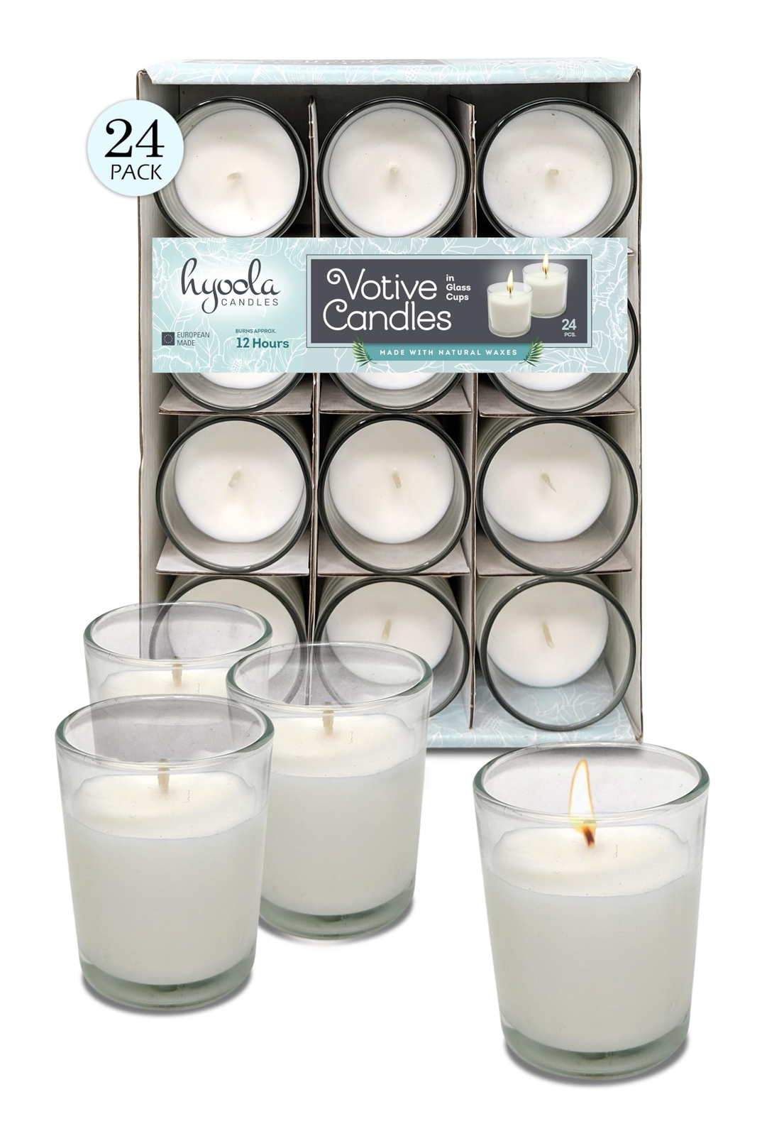 Hyoola White Votive Candles in Glass – Pack of 24 – 12 Hour Burn Time – Unsce…