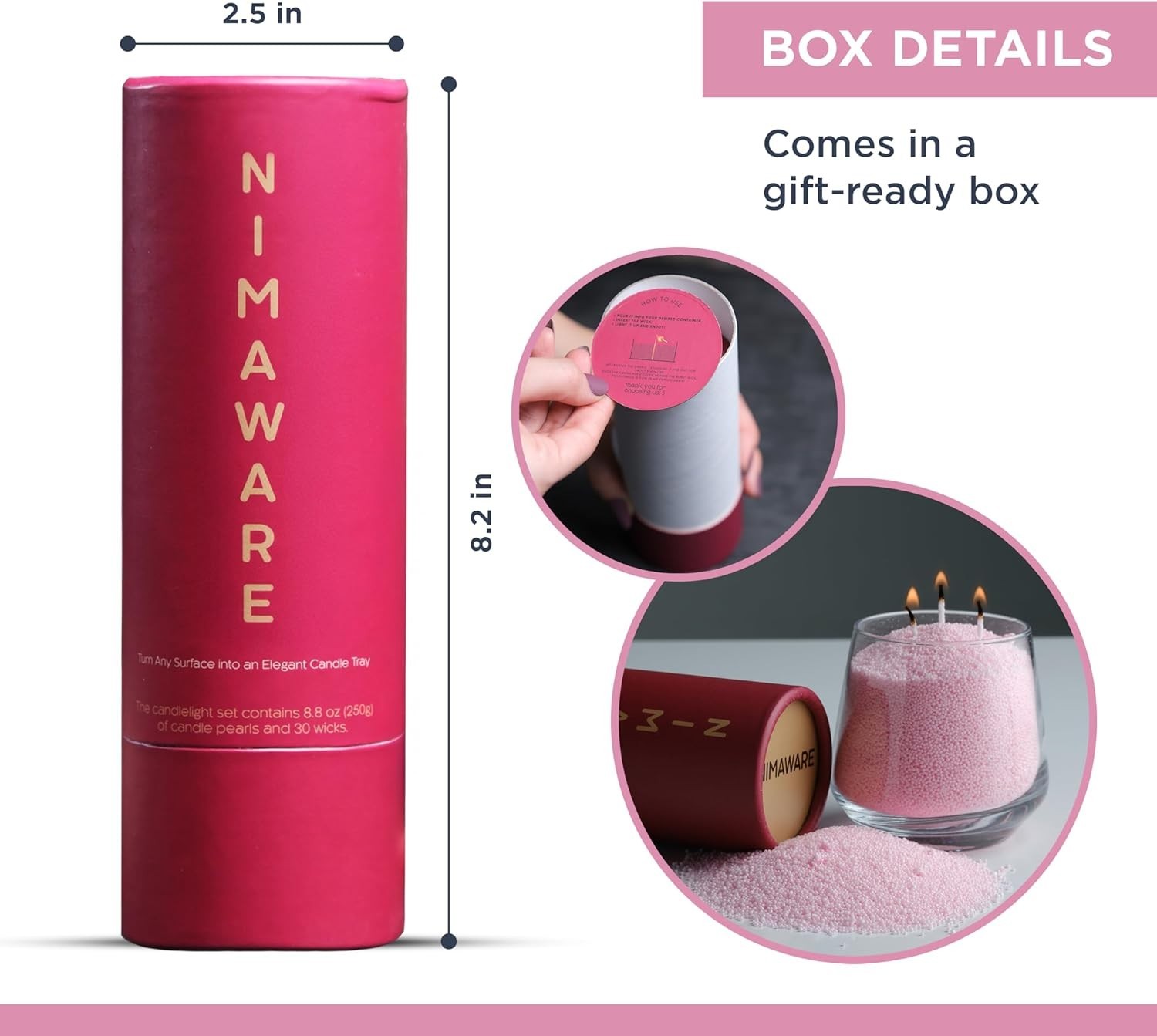 Pink Pearled Candle Sand Making Creative Candles 8.8oz + 30 Wicks 120+ Hours Fun