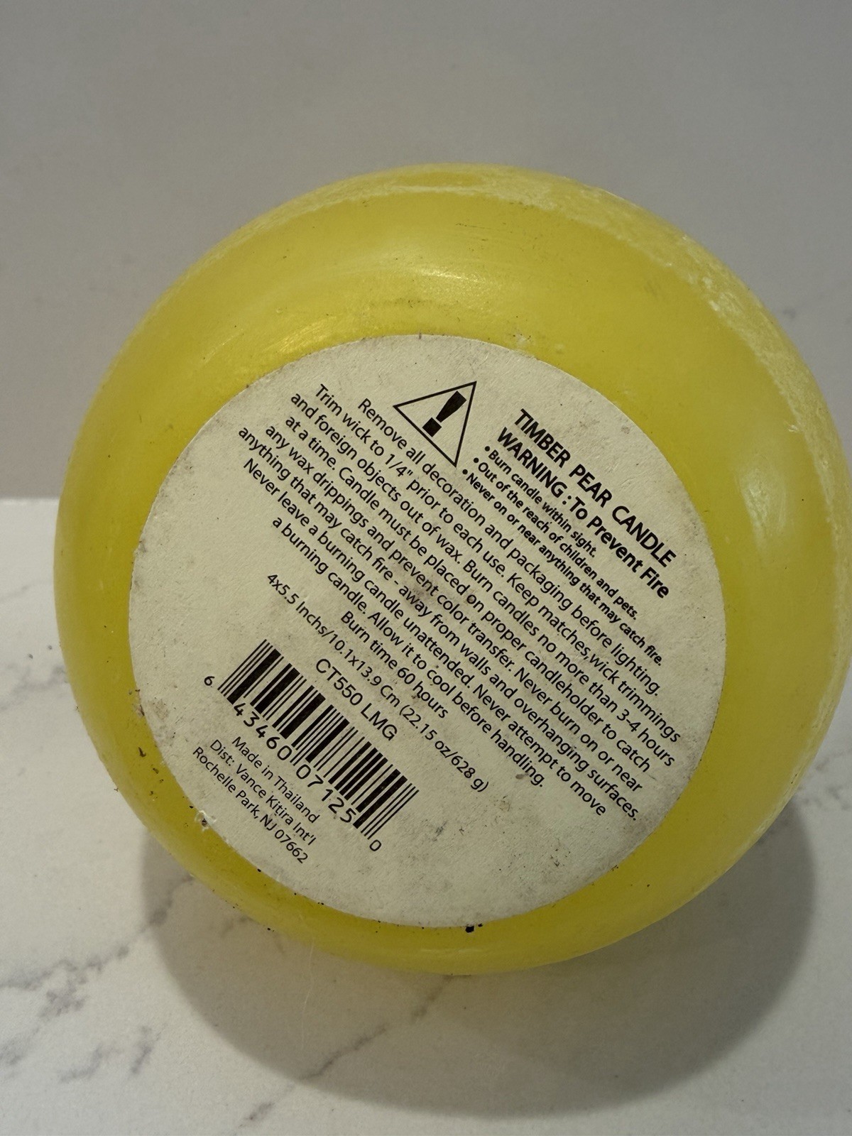 Vance Kitira Vintage Large Pear Candle 60 Hour Burn Time – Yellow – SHIPS FREE