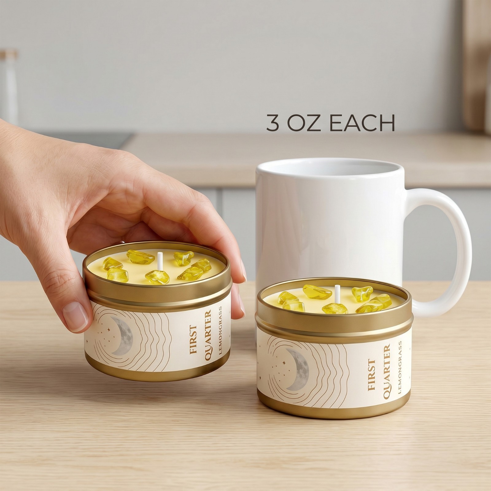 2 Pack Waxing Moon Candle Crystal Soy Manifestation Witchy Celestial Ritual Gift