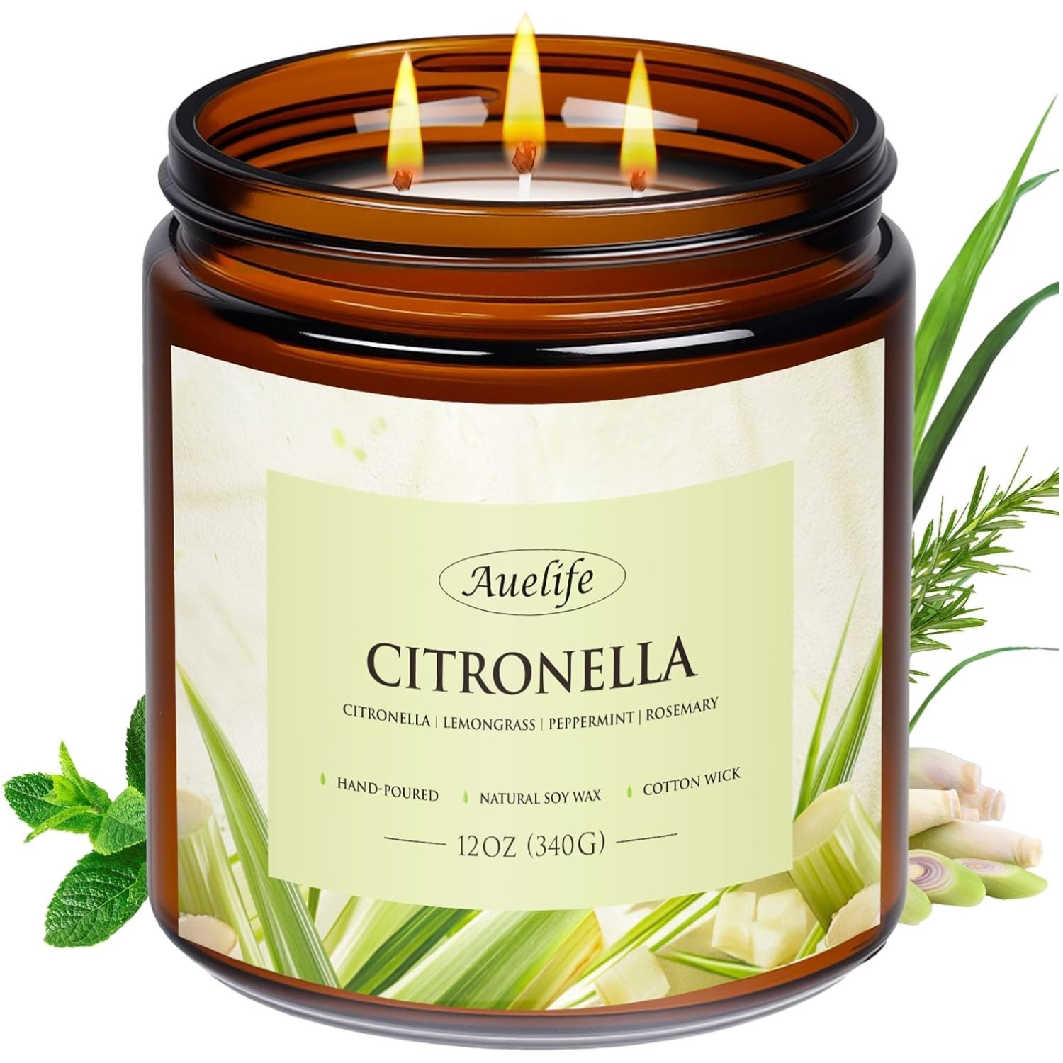 Elegant 3-Wick Citronella Candle – 50+ Hour Burn for Indoor & Outdoor Relaxation