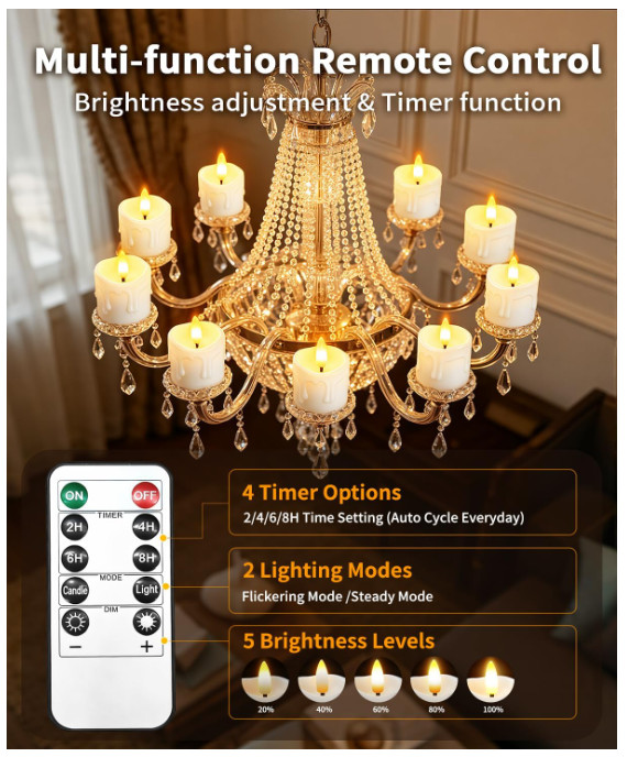 6 Pcs Rechargeable Tea Lights Candles with Charging Base and Remote Timer | 1.5″