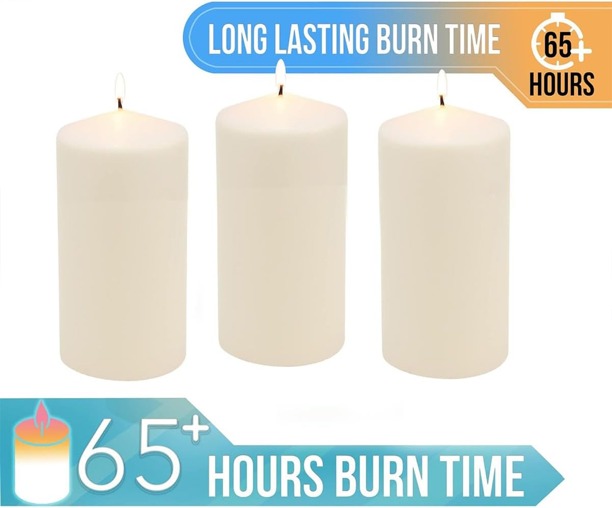 Pack Tall X Inch 65 Hour Long Burning Unscented Ivory Wax Pillar Candles