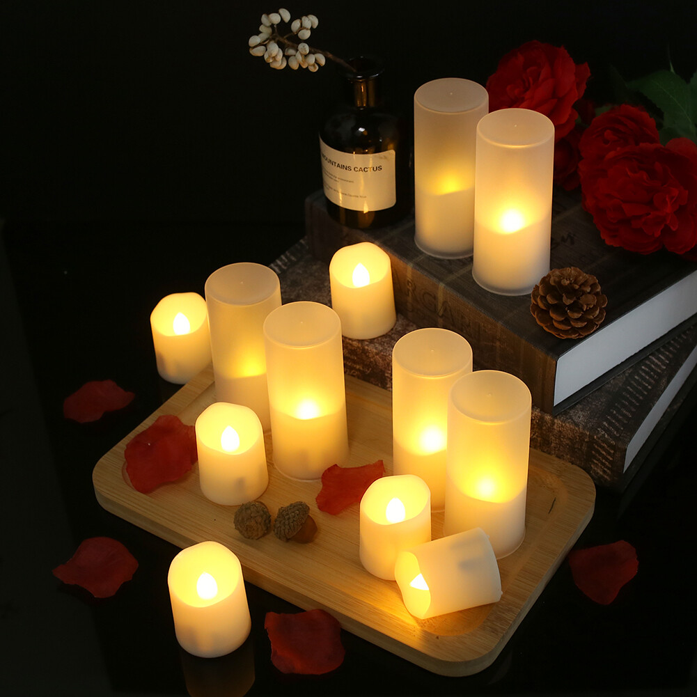 6PCS Rechargeable Flameless Flickering LED Candles Tea Lights with Timer Remote