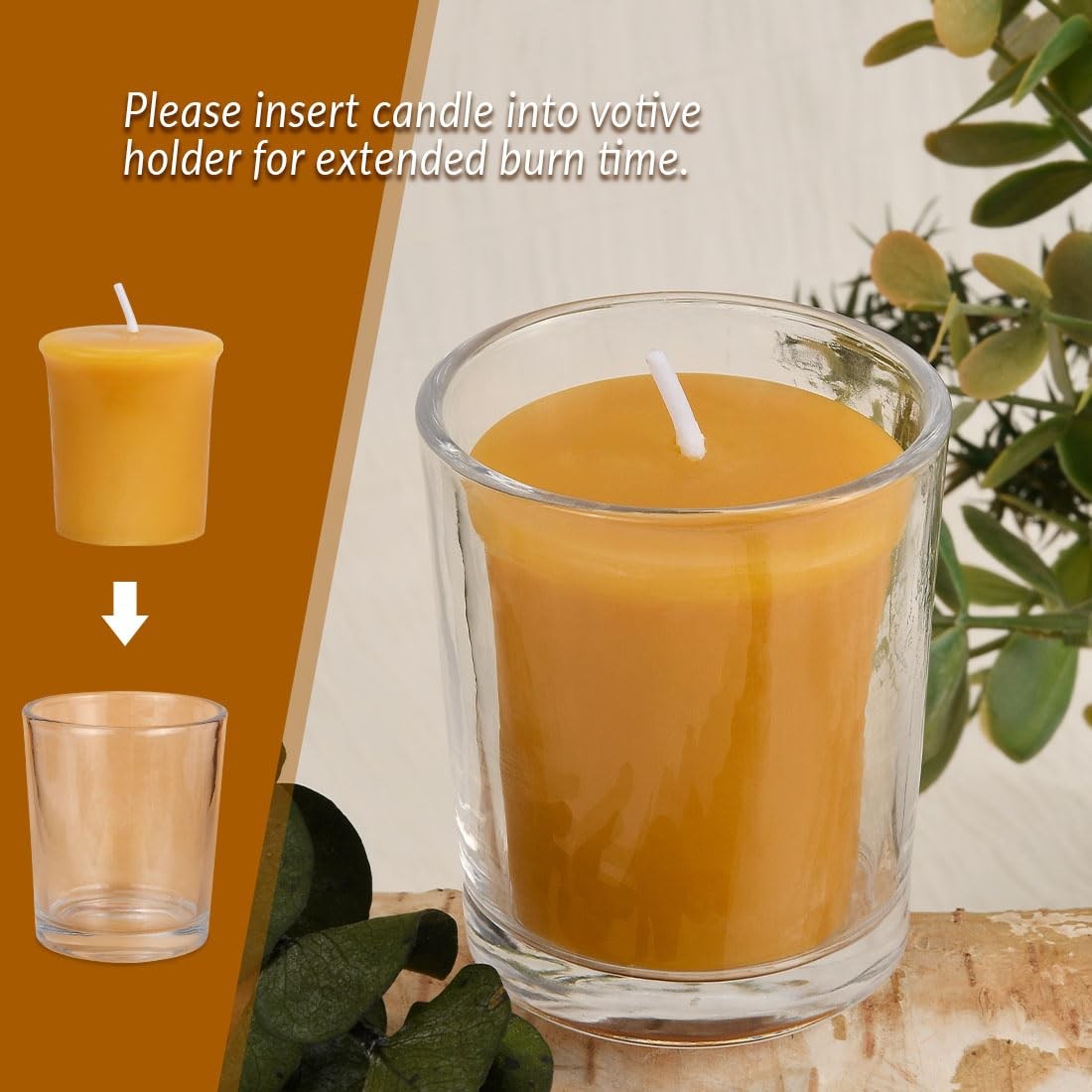 AGLARY 6PCS Pure Beeswax Votive Candles in Glass Cup, Raw with