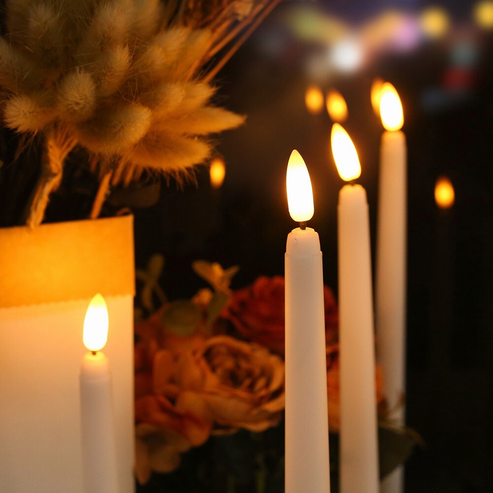 12 Pcs Flickering Flameless Taper Candles Light with Remote Control Timer Dimmer