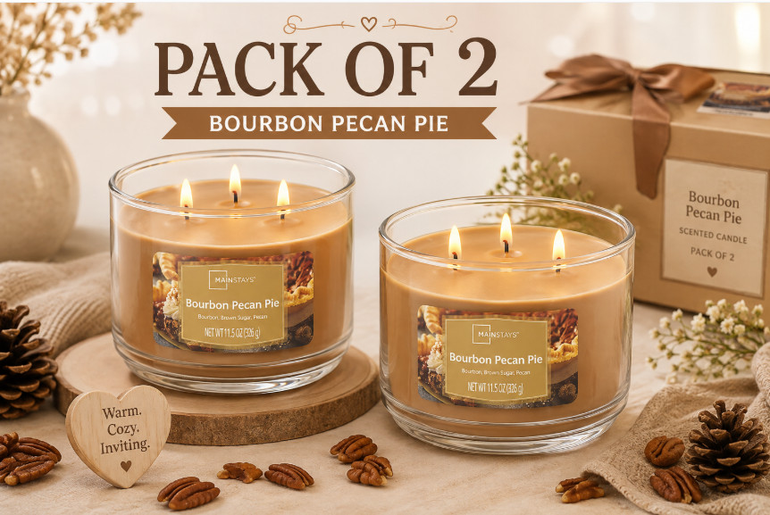 Pack of 2 Bourbon Pecan Pie 3-Wick Scented Glass Jar Candles, 11.5 oz Each……