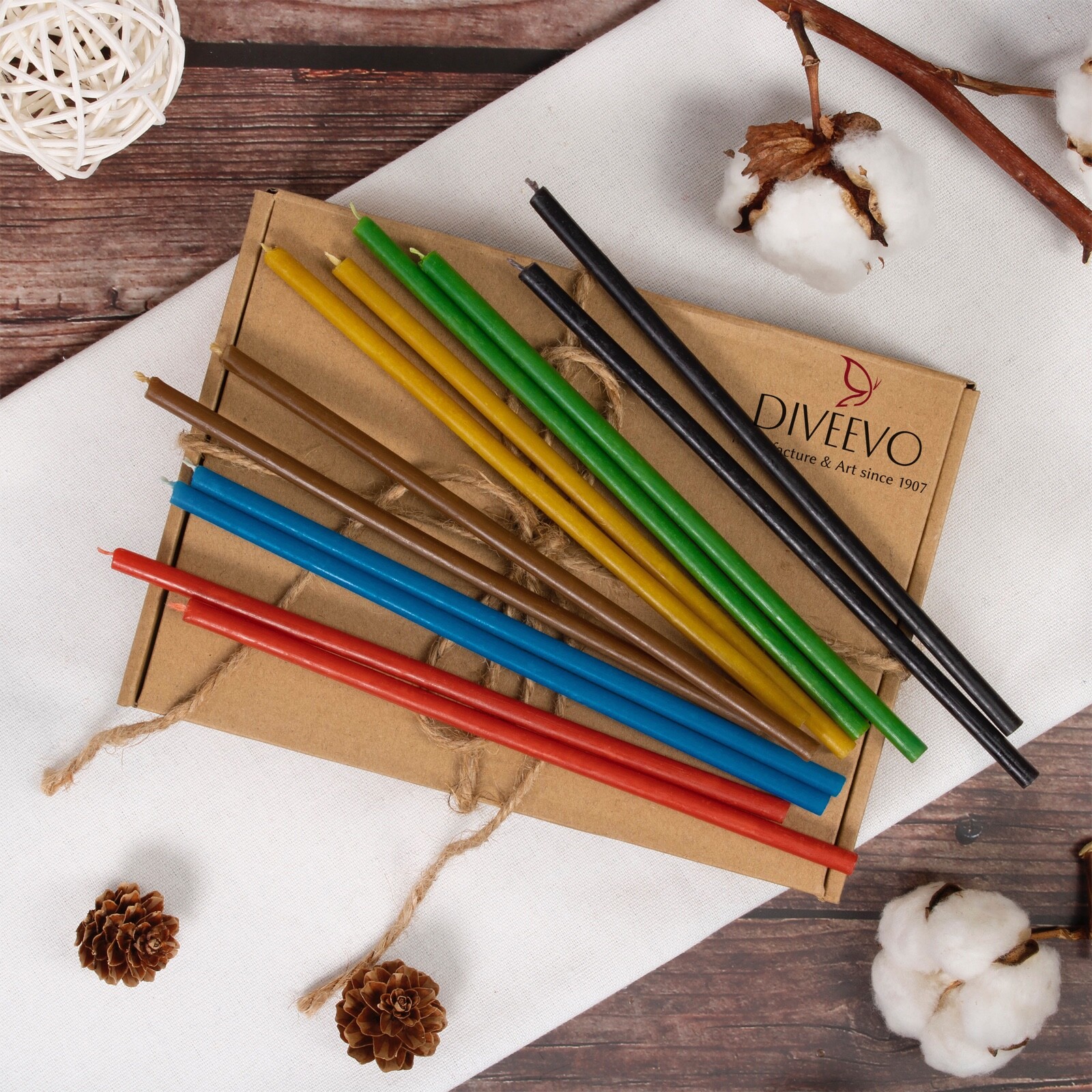 300 pcs Diveevo beeswax candles Multicolor set premium quality L-6.3in, Ø-0.2in