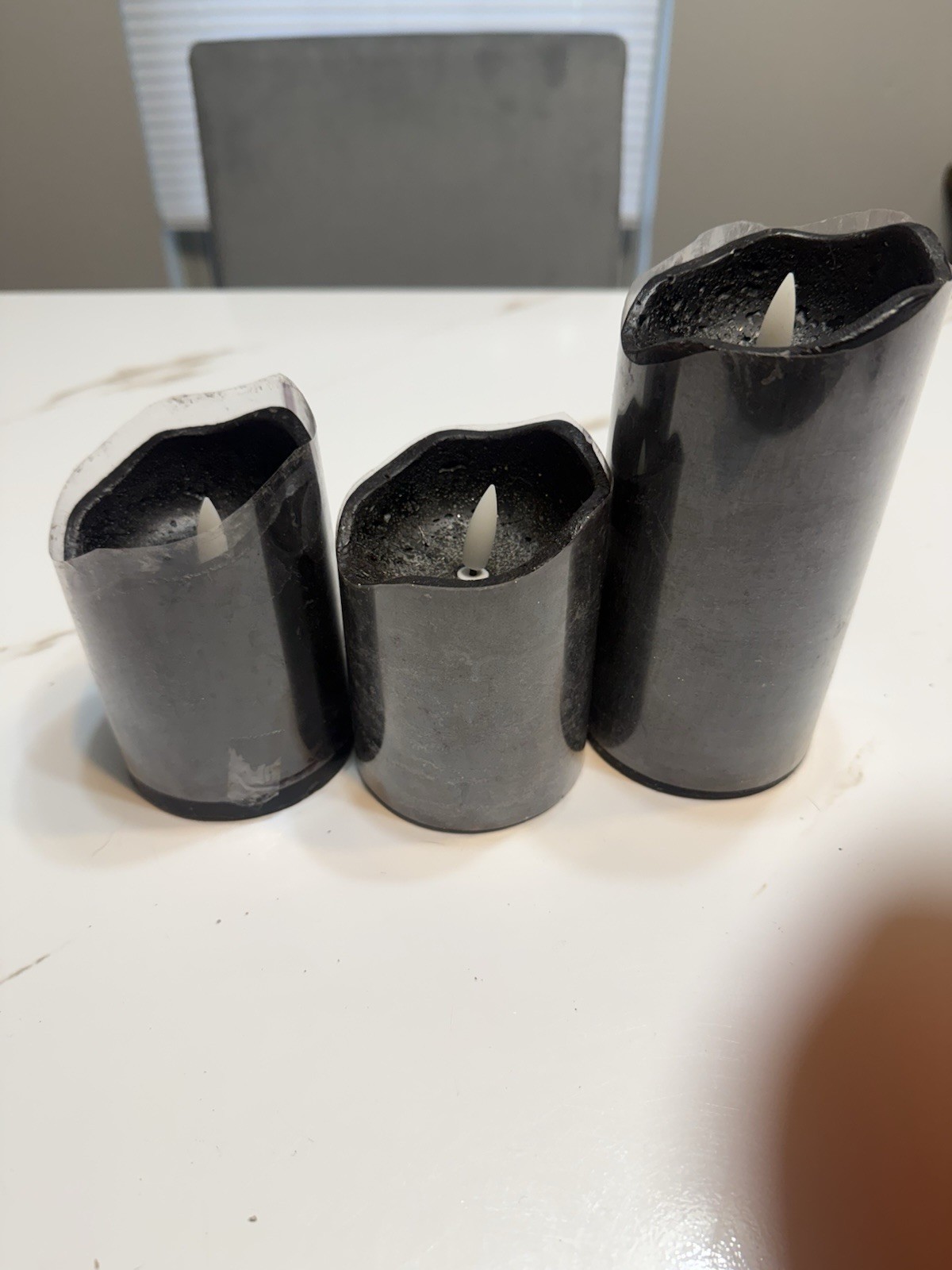 Set of 3 Black Flameless LED Pillar Candles, Battery Powered AAA, Halloween