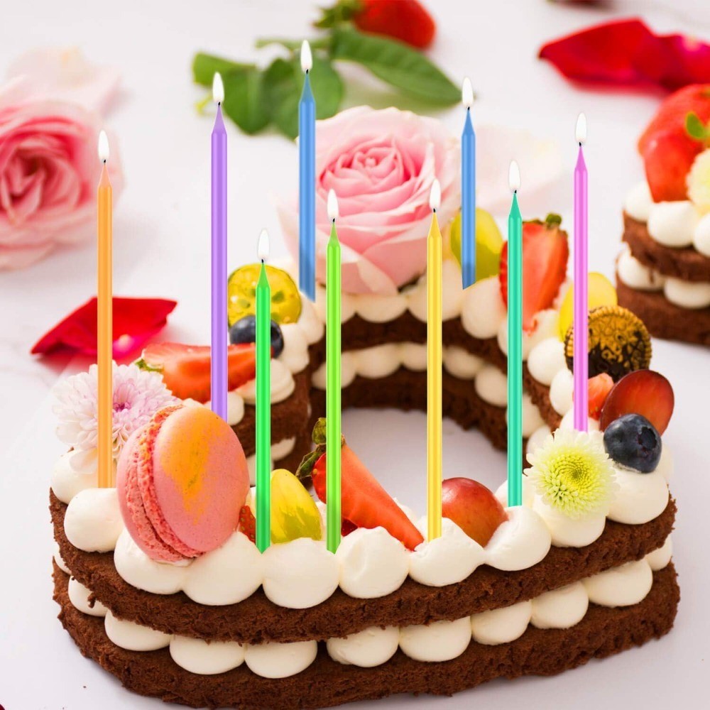 40 Count Rainbow Birthday Candles Long Thin Taper Candles for Cake Cupcake