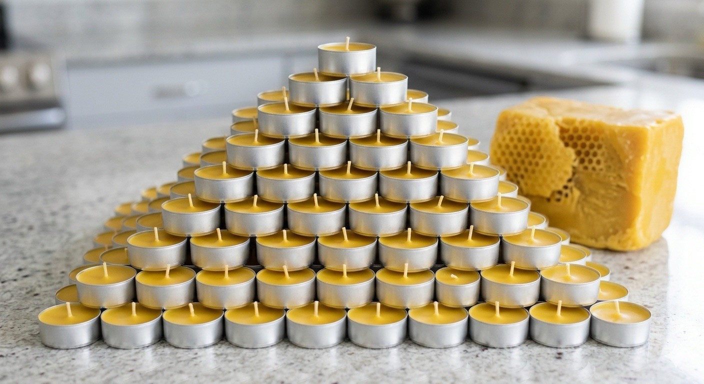 250x Homemade Golden Beeswax Tea Light Candles, Free Shipping, Smokeless Votive
