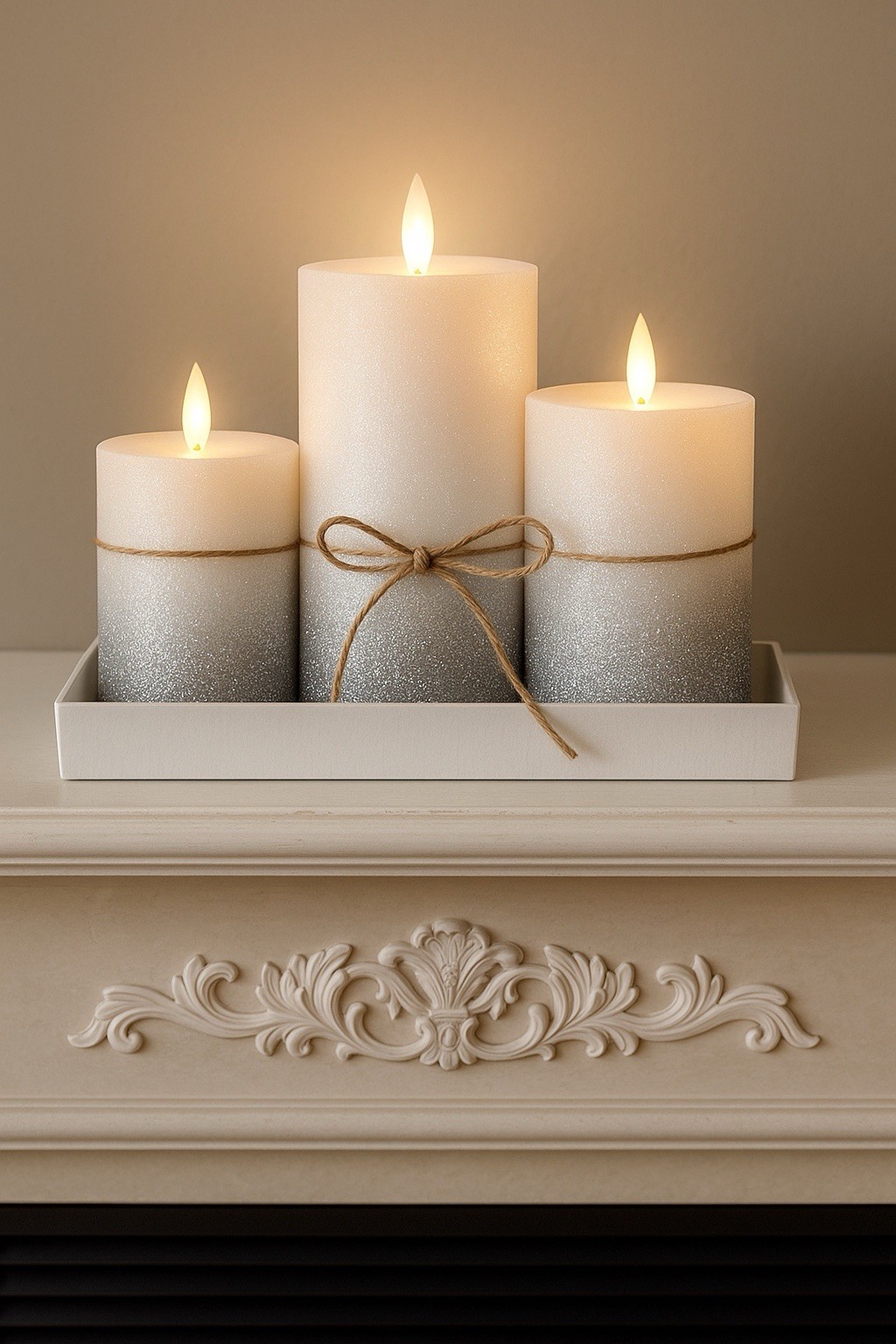 3 glitter Candle Pillars