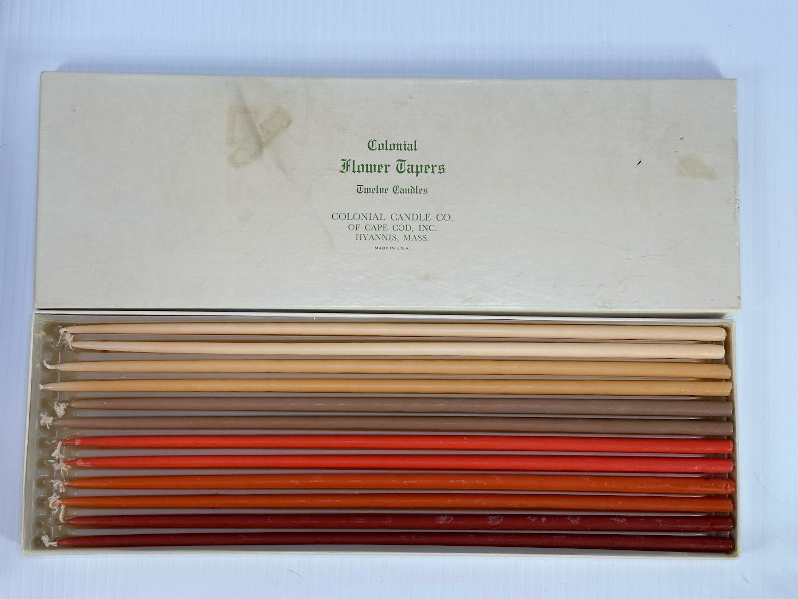 Vintage Candles Colonial Flower Tapers Box of 12 Multi Color Hyannis Mass