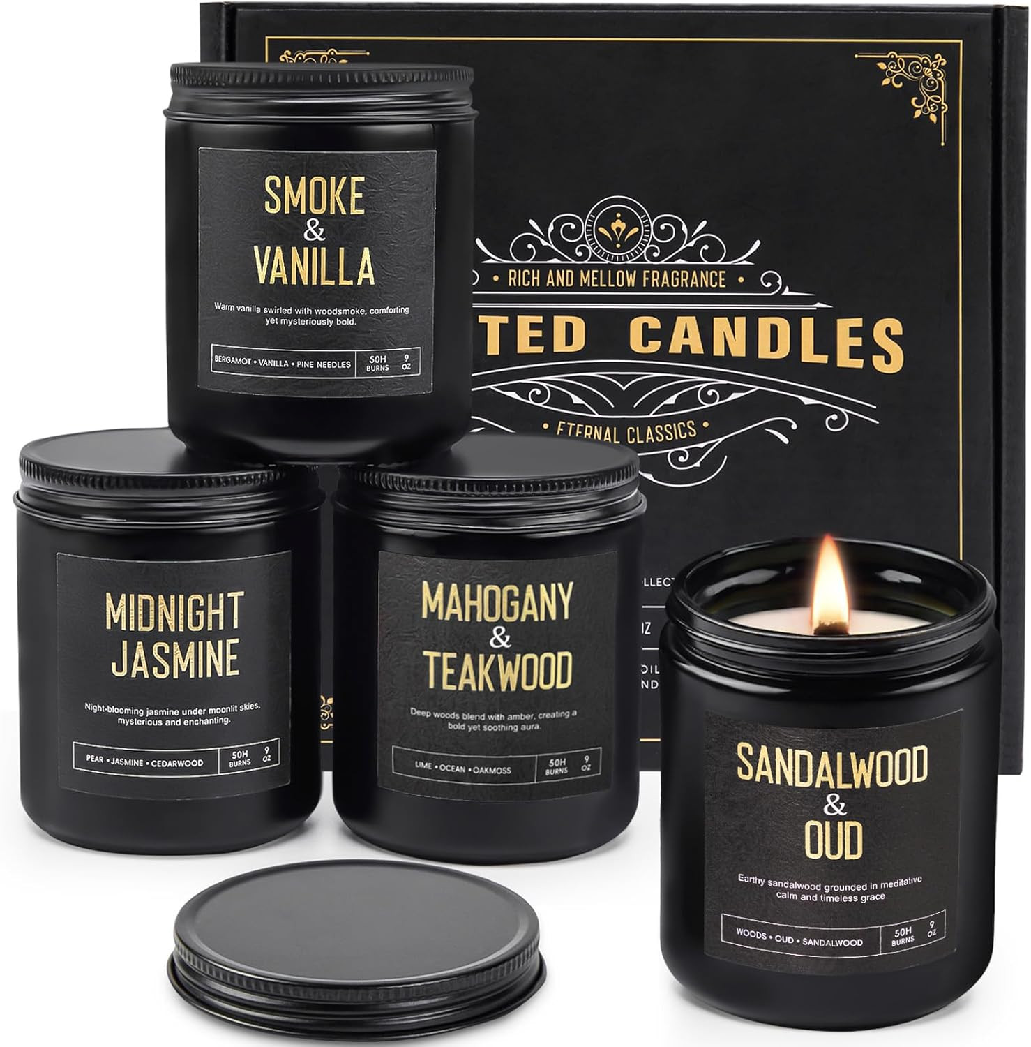 Crackling Wood Wick Candles for Men: Pack 36Oz Soy Scented Candles for Home Sce