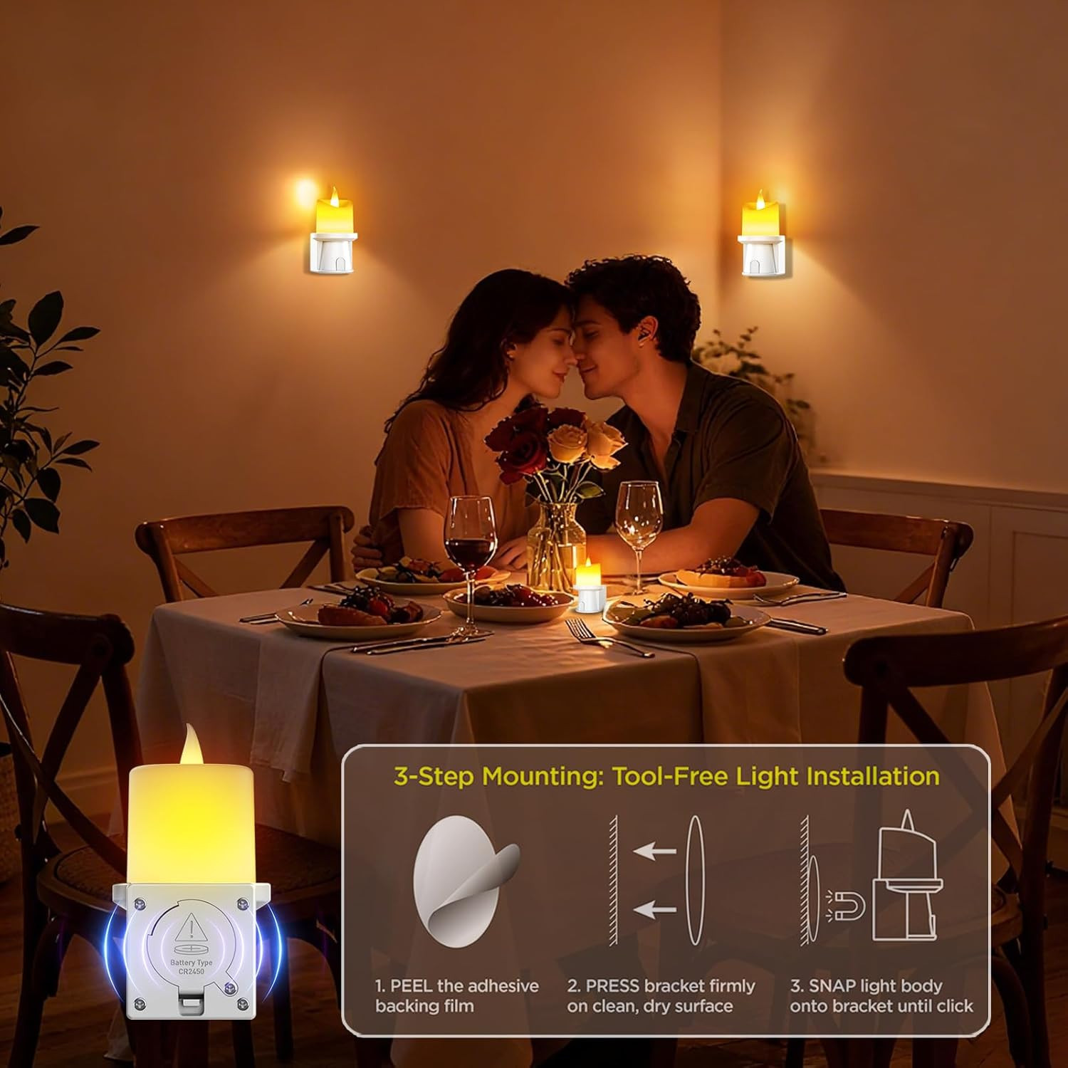 Flameless Candles Night Light with Flickering Flame, Battery Operated LED Night