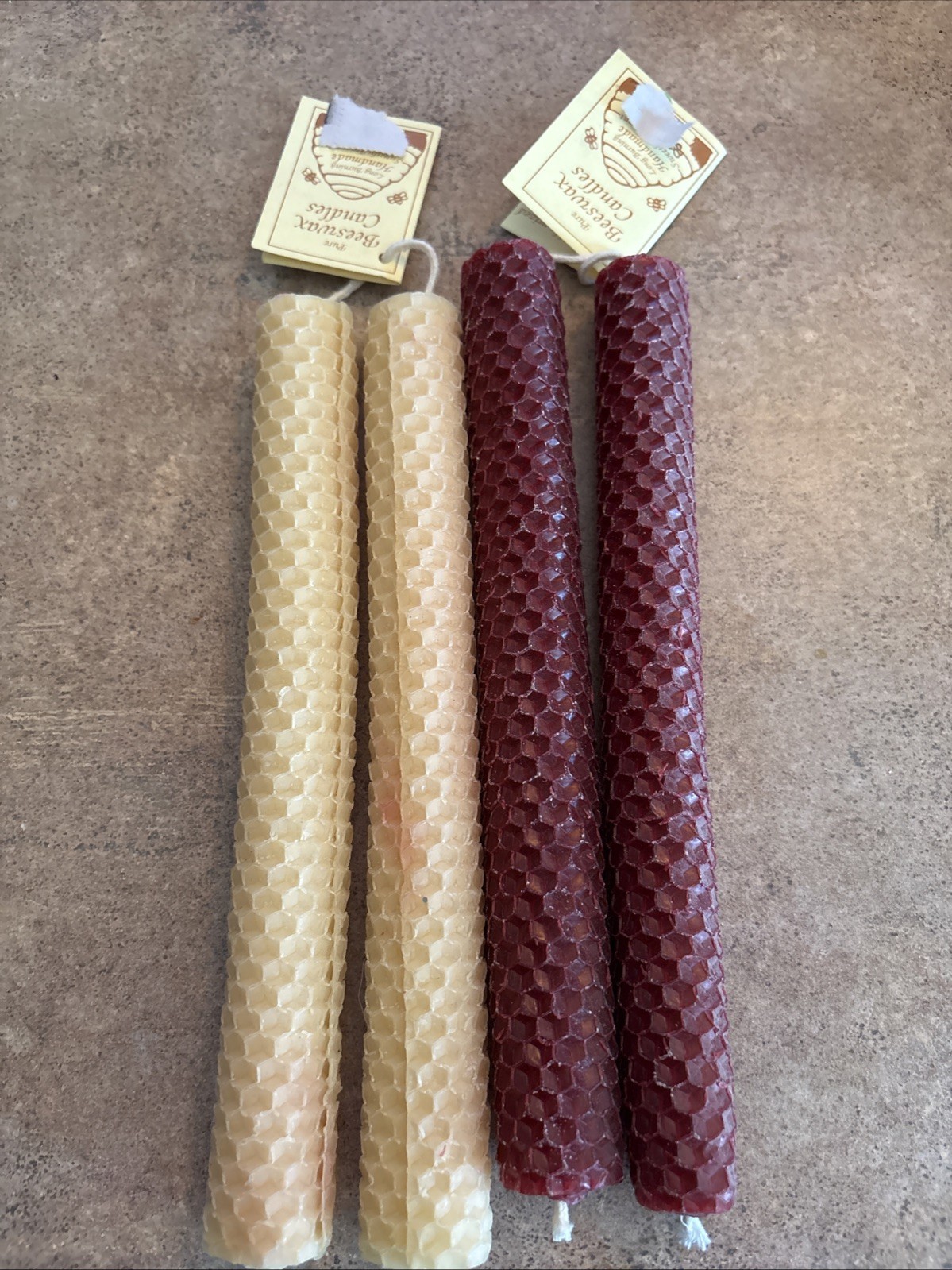 4 In Set100% Pure Natural Handmade Beeswax Honeycomb Hand Rolled Candles 8 inch