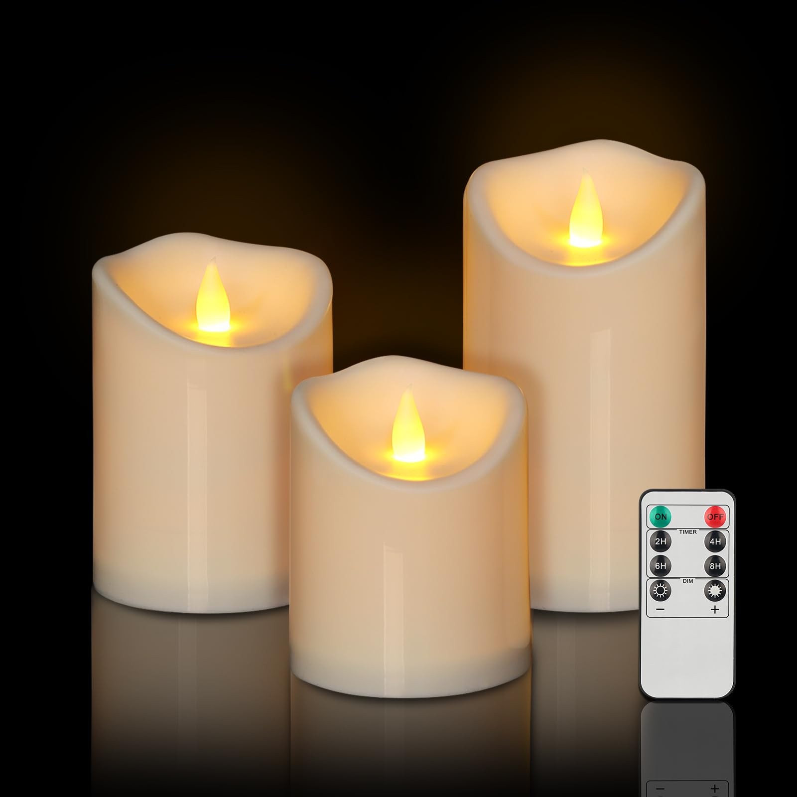Outdoor Indoor Flameless Candles, Patented 3D Dual-, Set of 3 Slanted Top Dur…