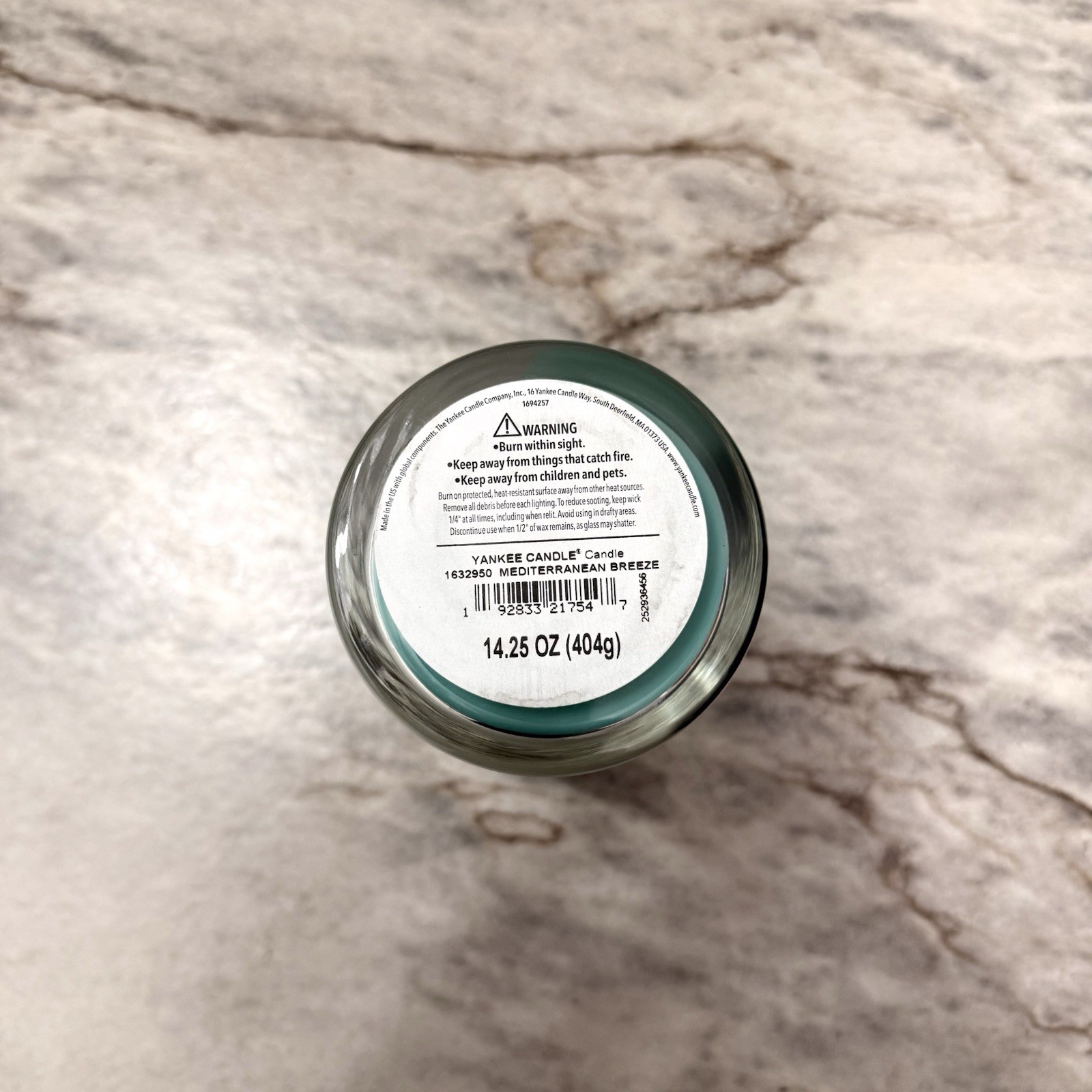 YANKEE Candle Mediterranean Breeze 14.25 oz Wax One Wick Glass Jar Blue NEW