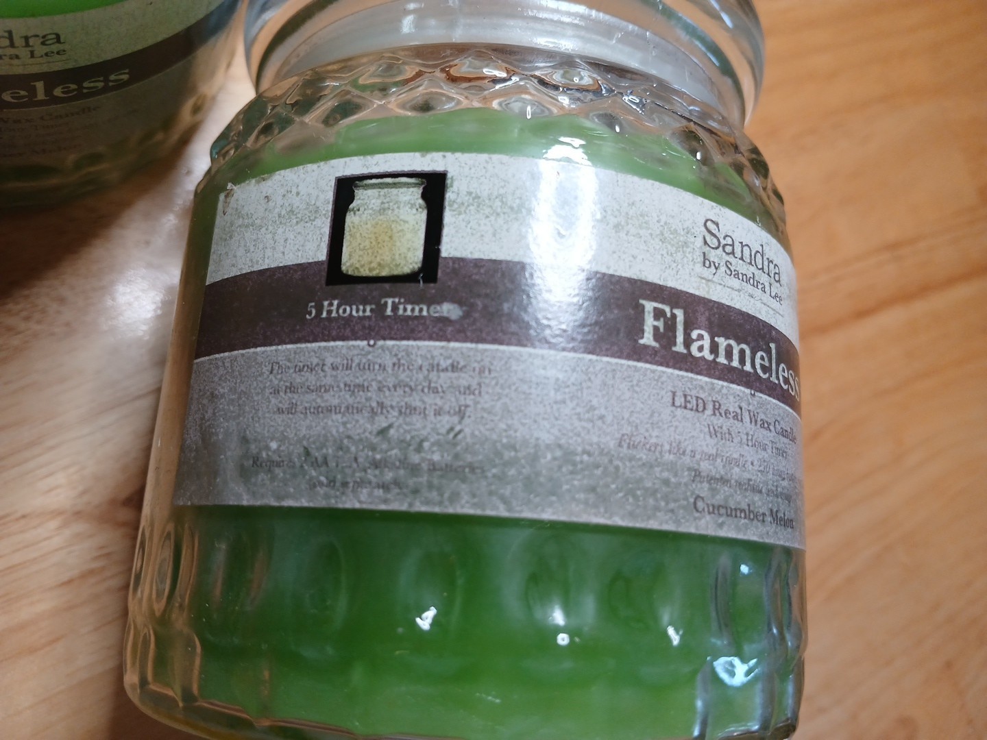 Green White Flameless Candles LED Real Wax Glass Jar 4pc Lot Battery Timer Set