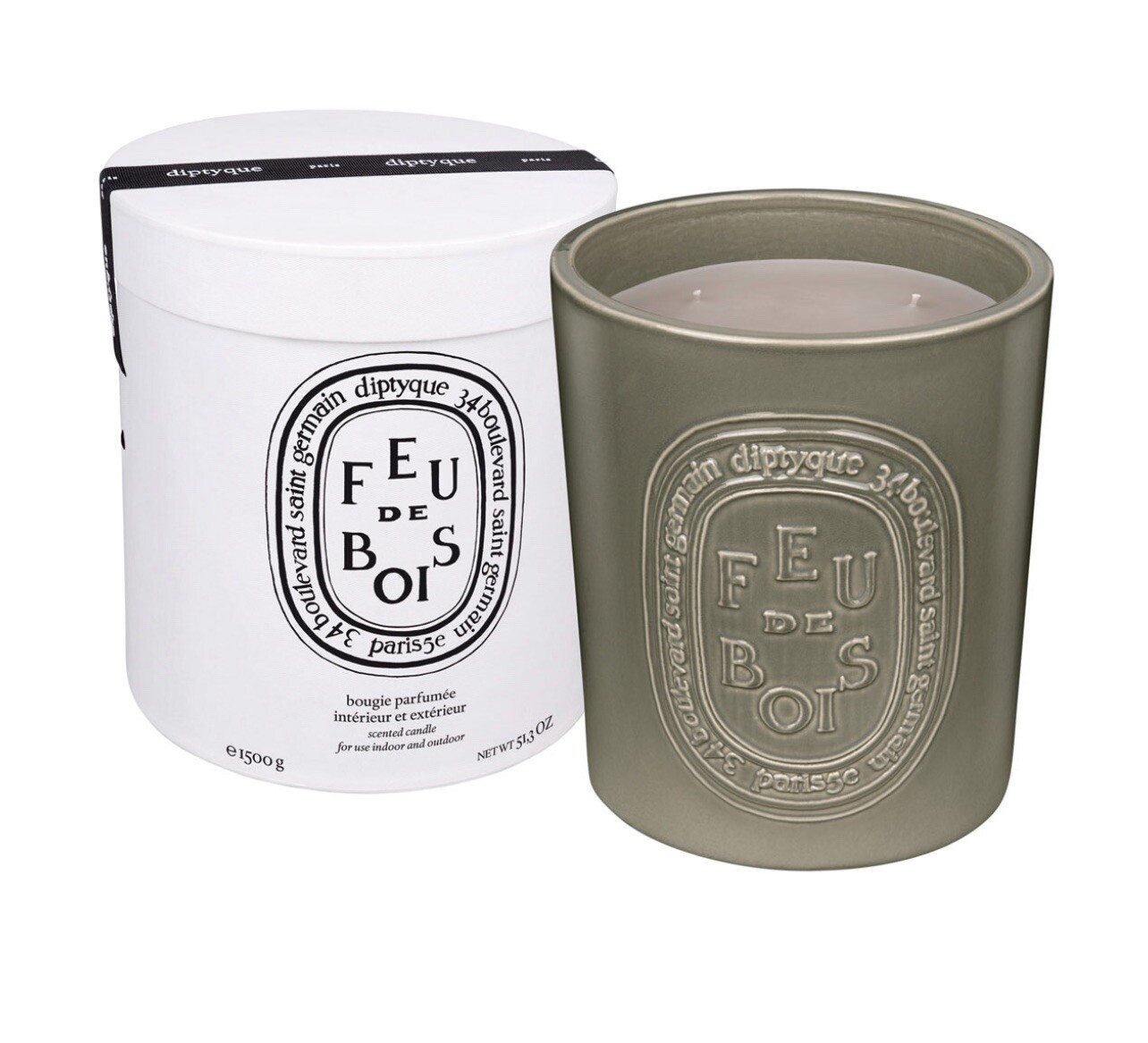 Diptyque Feu de bois Indoor/Outdoor Ceramic Candle-51.3 oz Gray