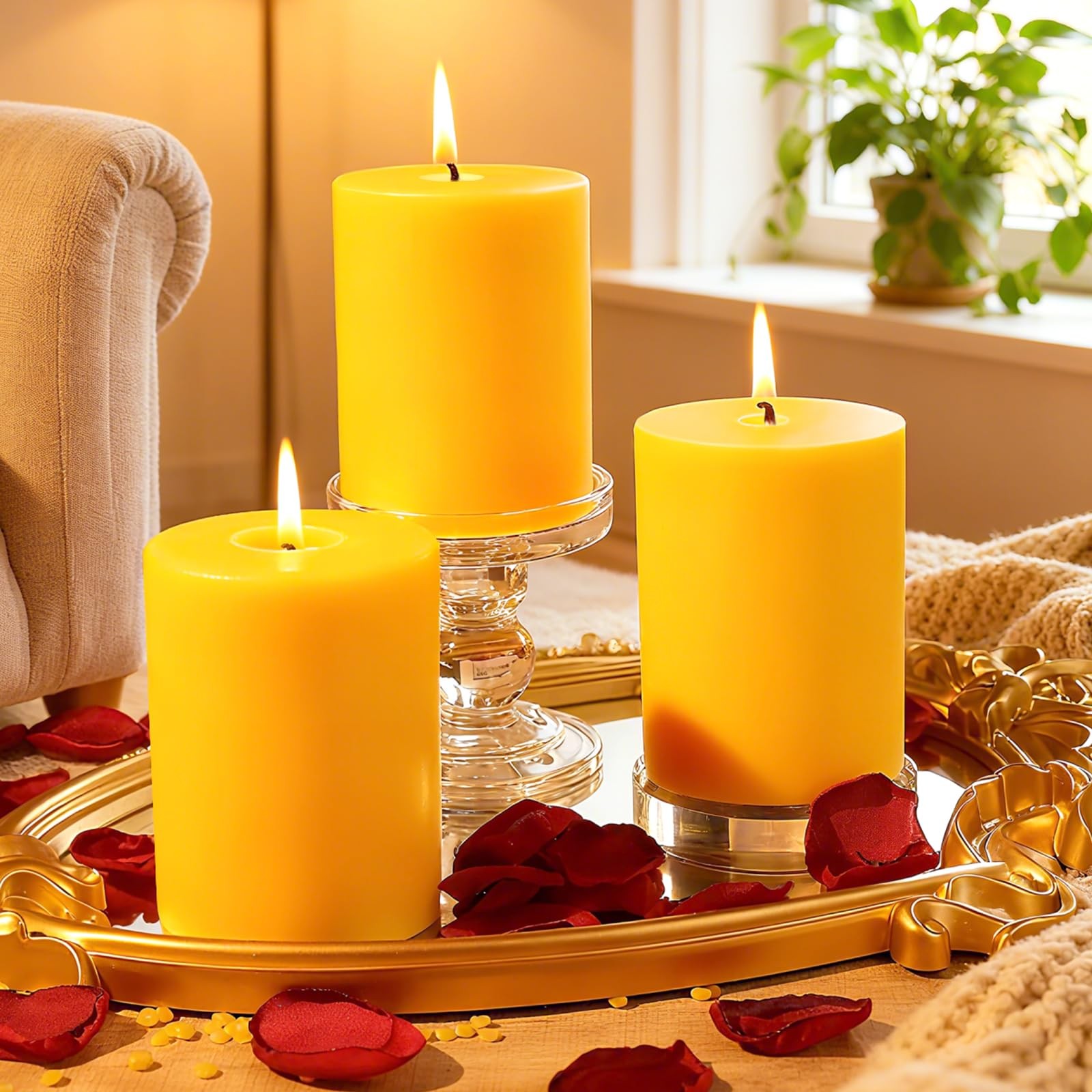 UGBEM 2 Packs 3″ x 4″ Natural Beeswax Pillar Candles,120 Hours Long Burning E…