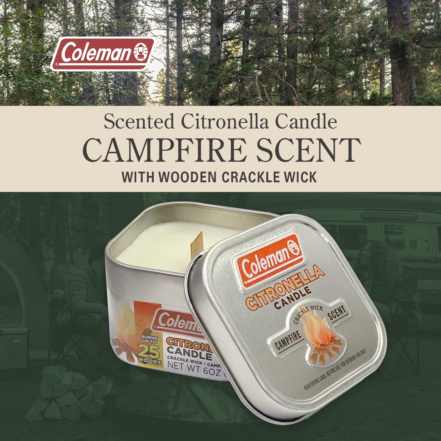 Coleman Campfire Citronella Candle with Wooden Crackle Wick – 6 oz