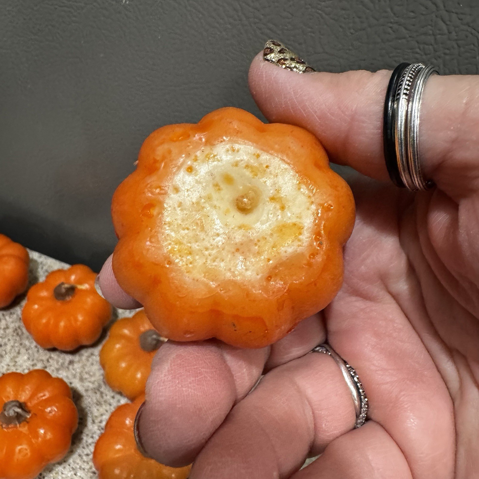 7 Mini 1.5”x2” Pumpkin Shaped Candles Fall Autumn Halloween Party Decor Unused