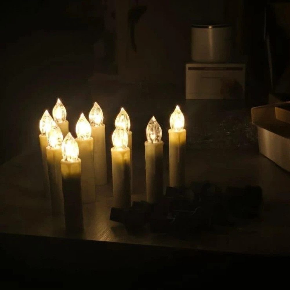 10P LED Flickering Candles Battery Operated Clip-On Lights with Remote Cordless