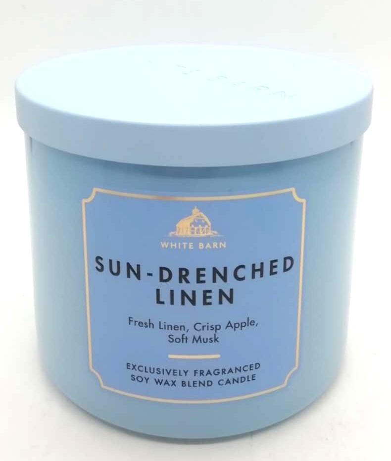 Bath & Body Works White Barn Sun-Drenched Linen 3-Wick Candle, 14.5 oz