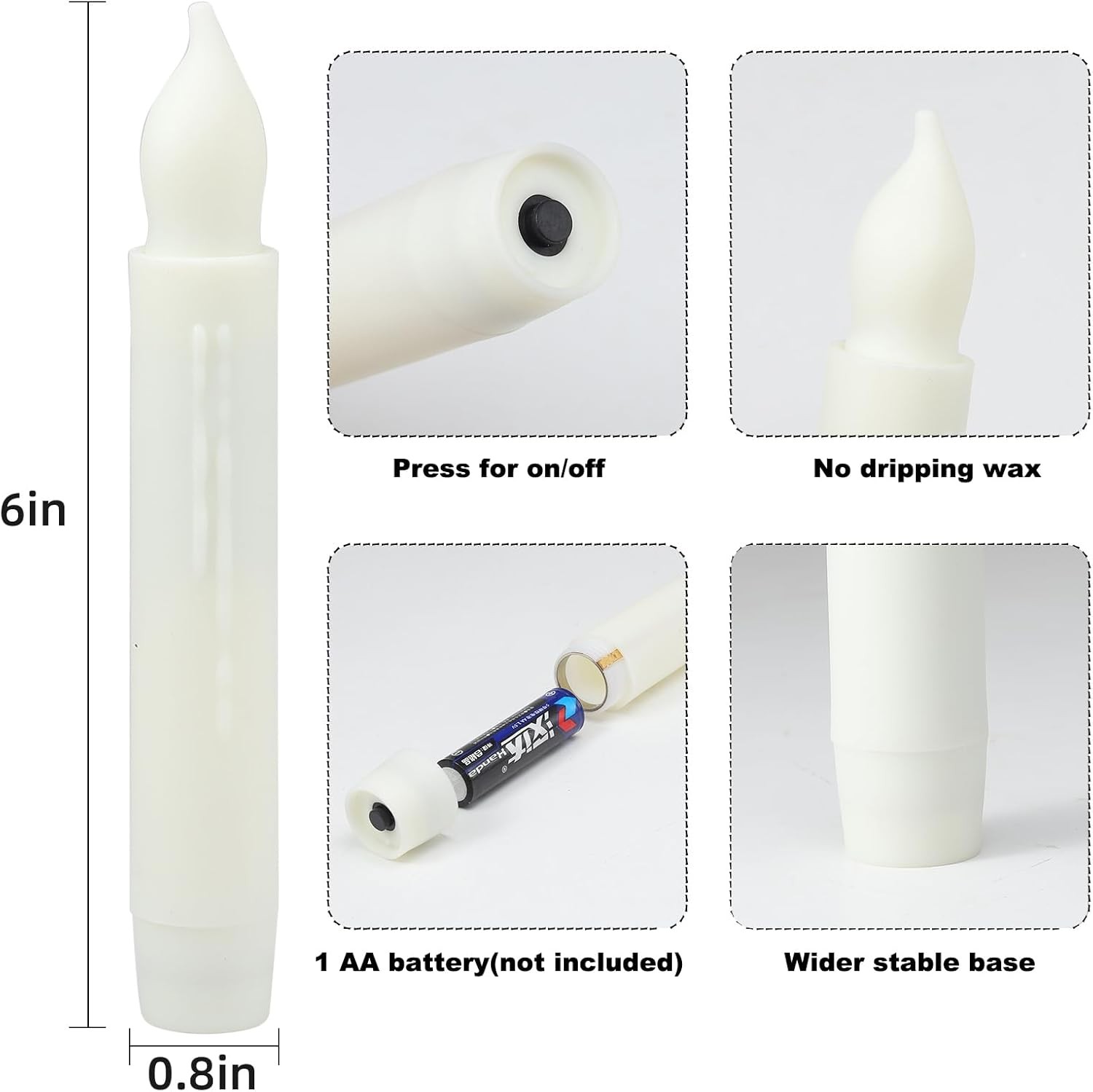Lezonic Flameless Battery Operated Candlesticks 0.8″ x 6″, 12 Pack(Touch)