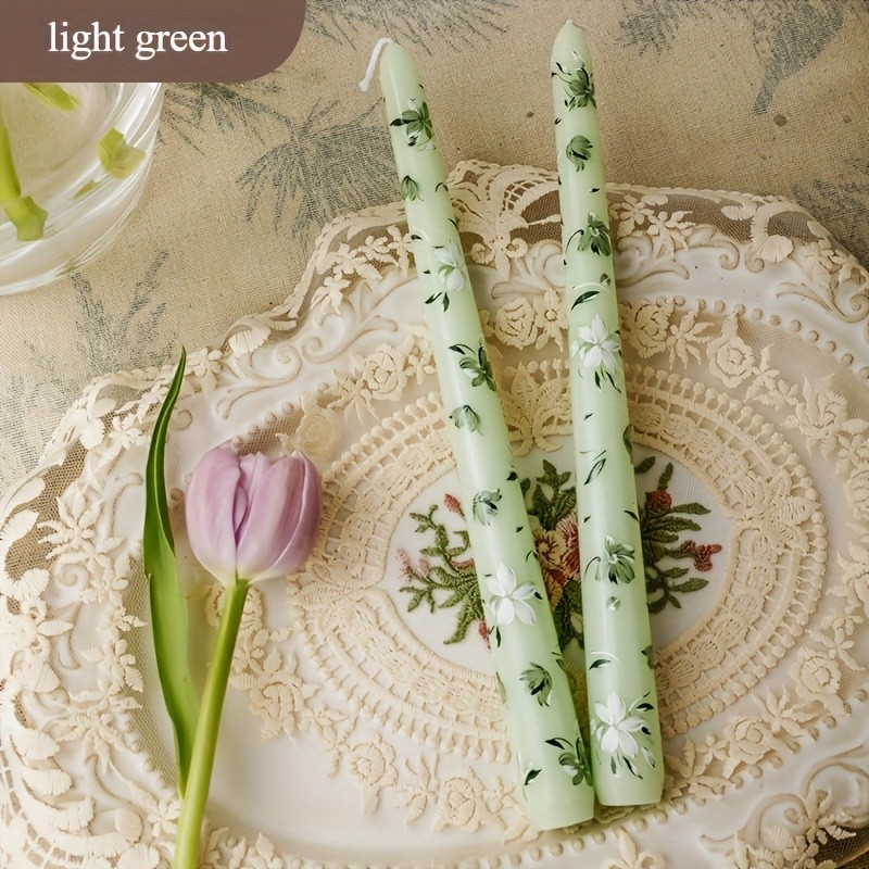 10 in Taper Candles, 2pcs Floral Print Smokeless Tapered, Fancy Dinner Candles