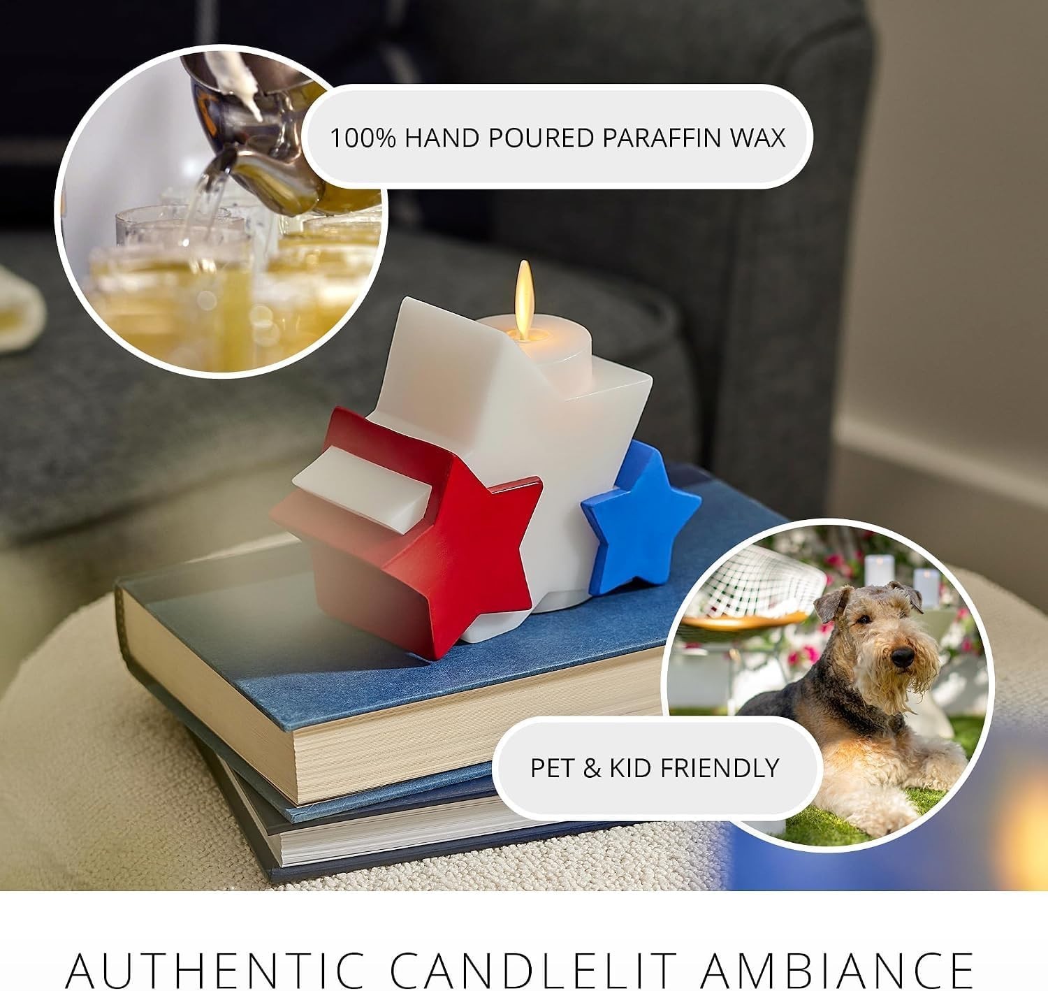 Cordless Bright White Liberty Stars Candle – Elegant LED Nightlight for Safety