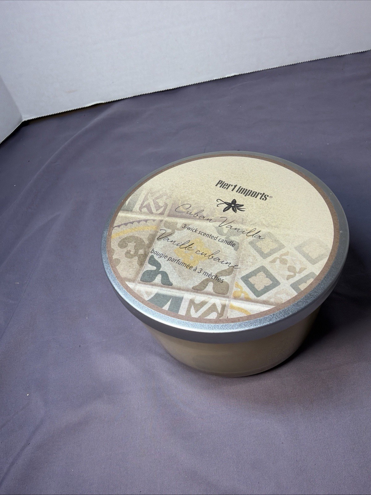 Pier 1 Imports Cuban Vanilla Scented 3 Wick Jar Candle 14 oz with Lid Brand New