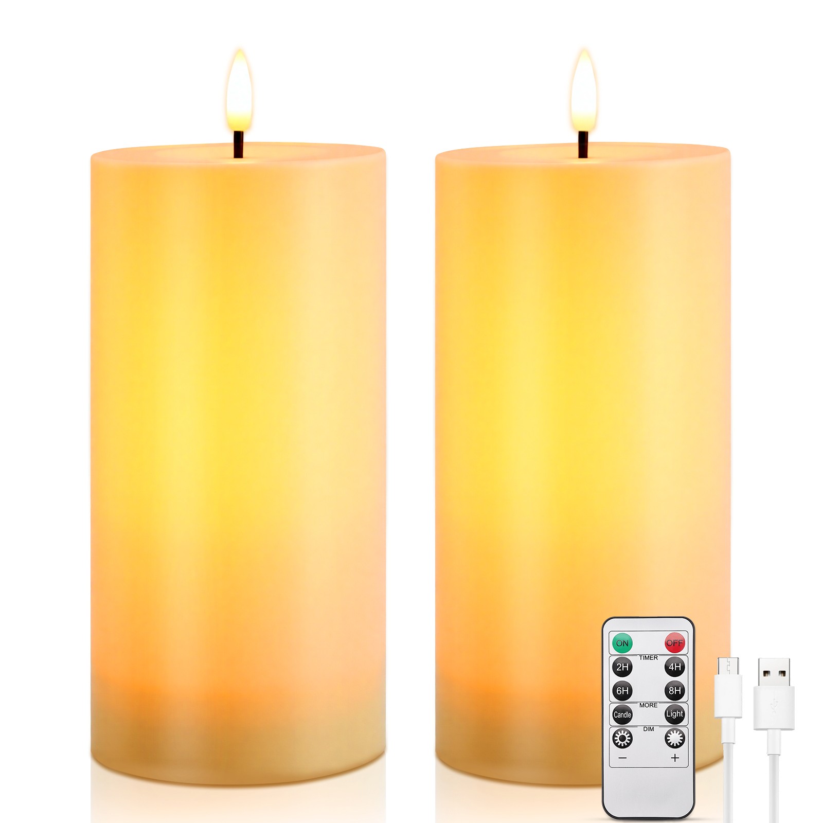 2PCS Flameless 4″x8″ Outdoor Waterproof Candles with Timer Remote Rechargeable
