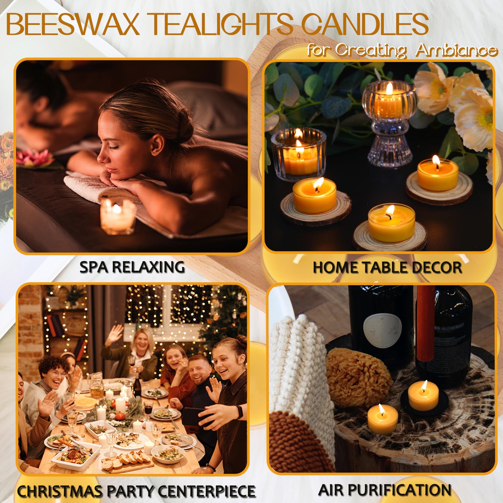 48 Packs Beeswax Tealight Candles, 100% Pure Beeswax Candles | 4Hour Extended…