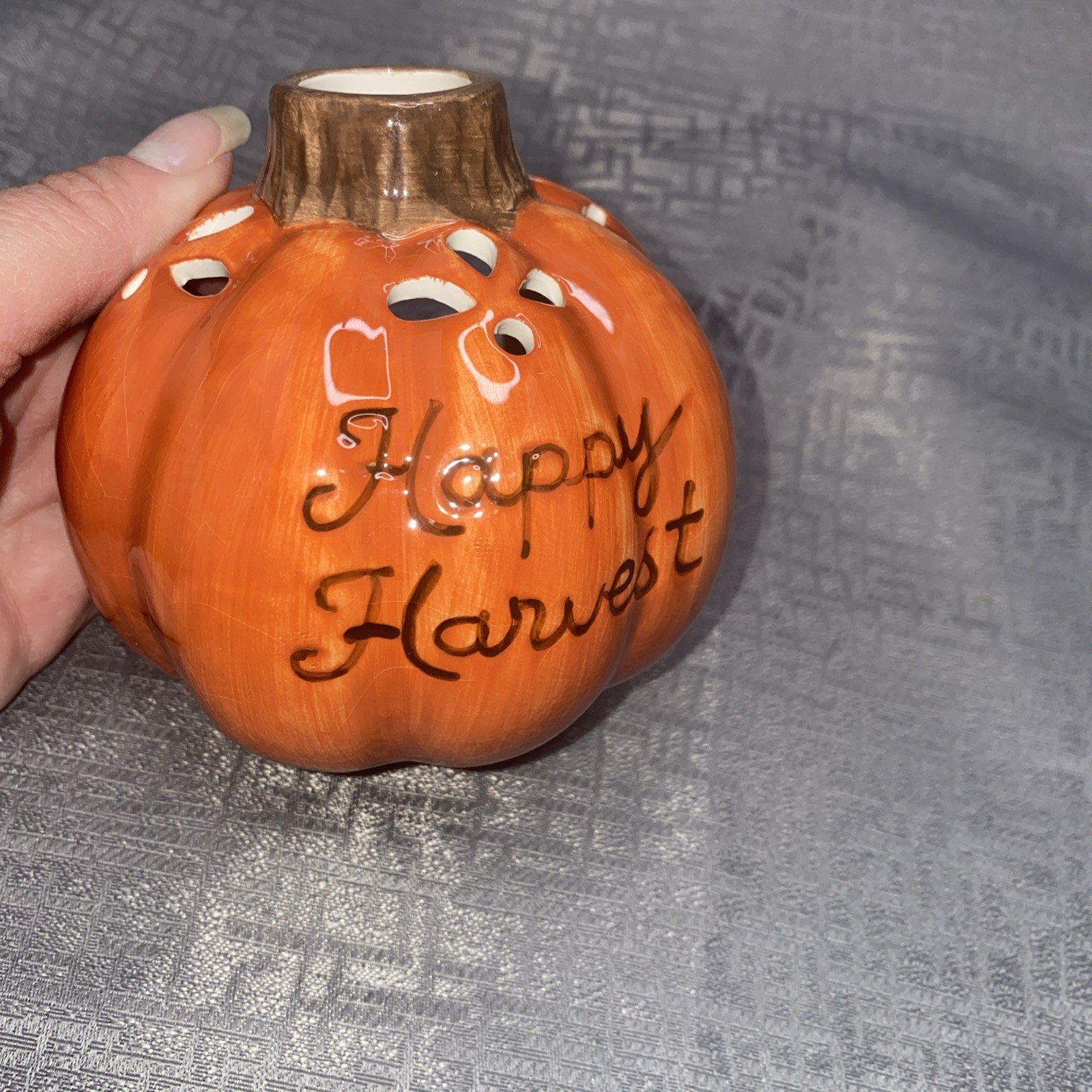 Yankee Candle HAPPY HARVEST PUMPKIN TEALIGHT HOLDER Fall Autumn Halloween EUC