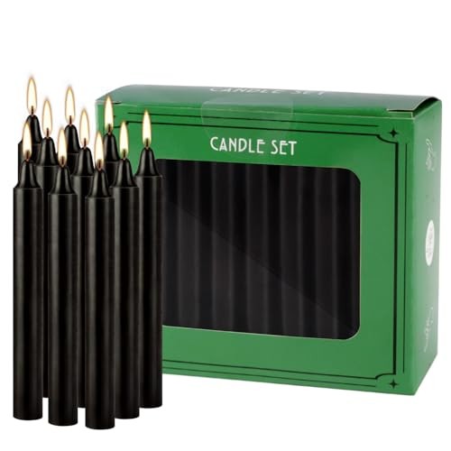 40 Black Taper Candles 4 in Smokeless Long Burning Wax Indoor