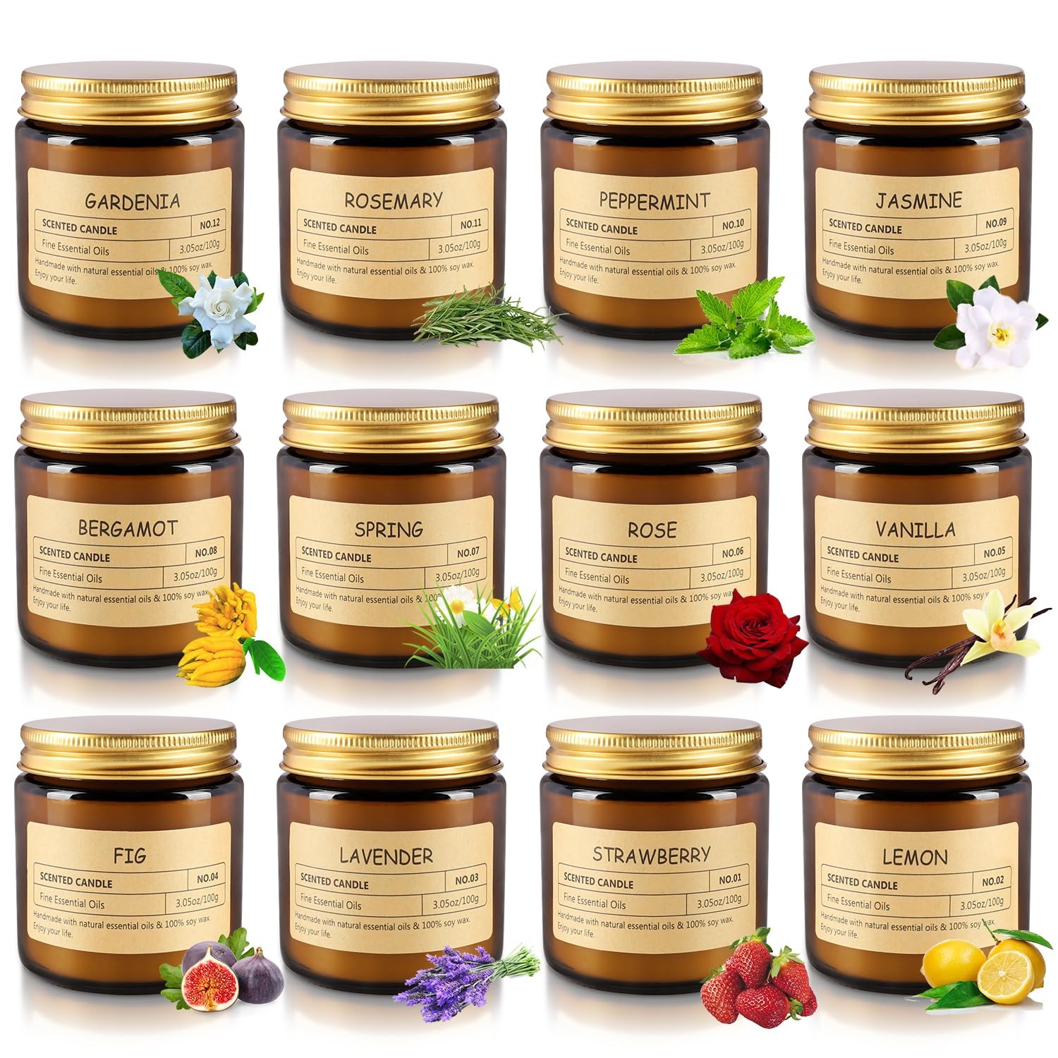 12 Pcs Scented Candles with Added Natural Essential Oils, 3.05oz, Suitable fo…
