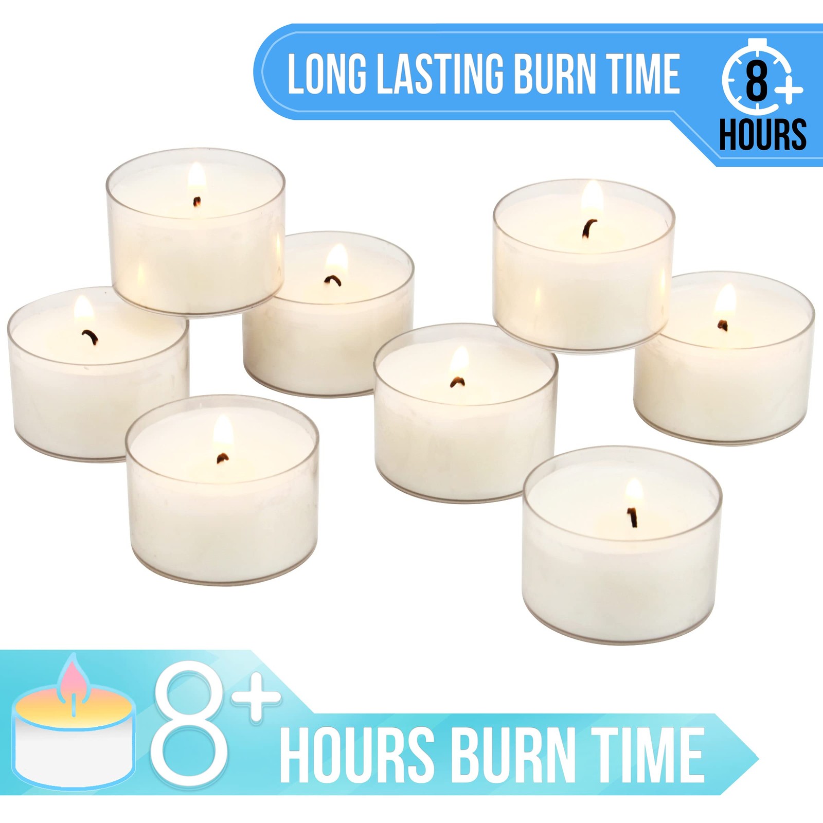 Stonebriar Bulk 48 Pack Unscented Smokeless Long Clear Cup Tea Light Candles