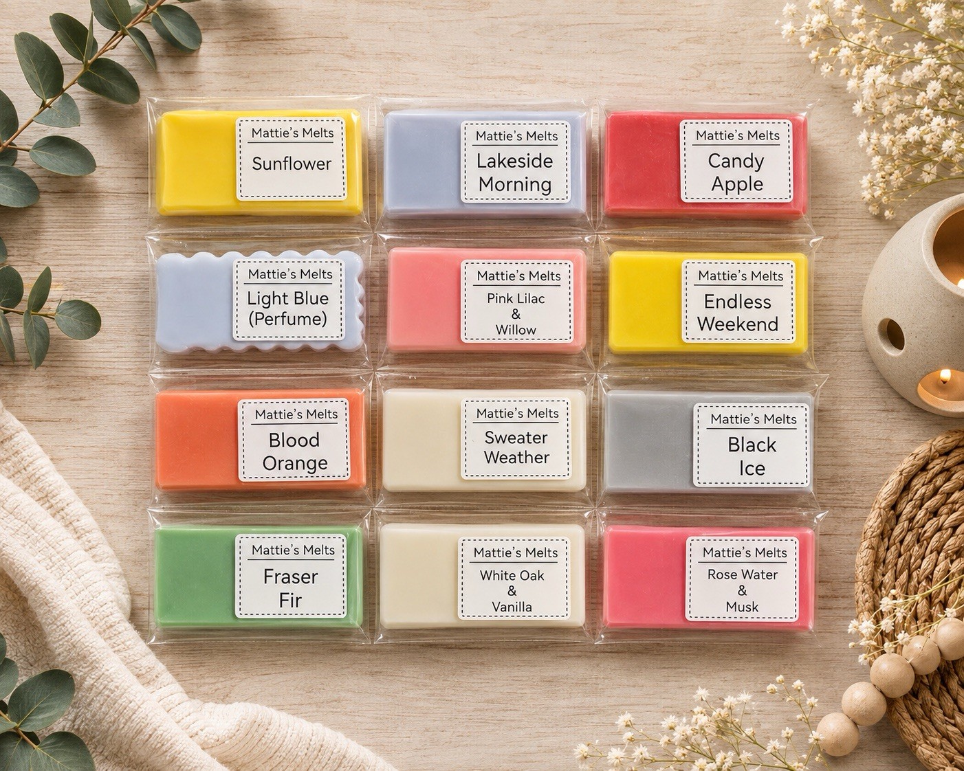 Wax Melt, 12 Mini Snap Bar Samples, Sample Wax Melts Flameless Candles, Set D