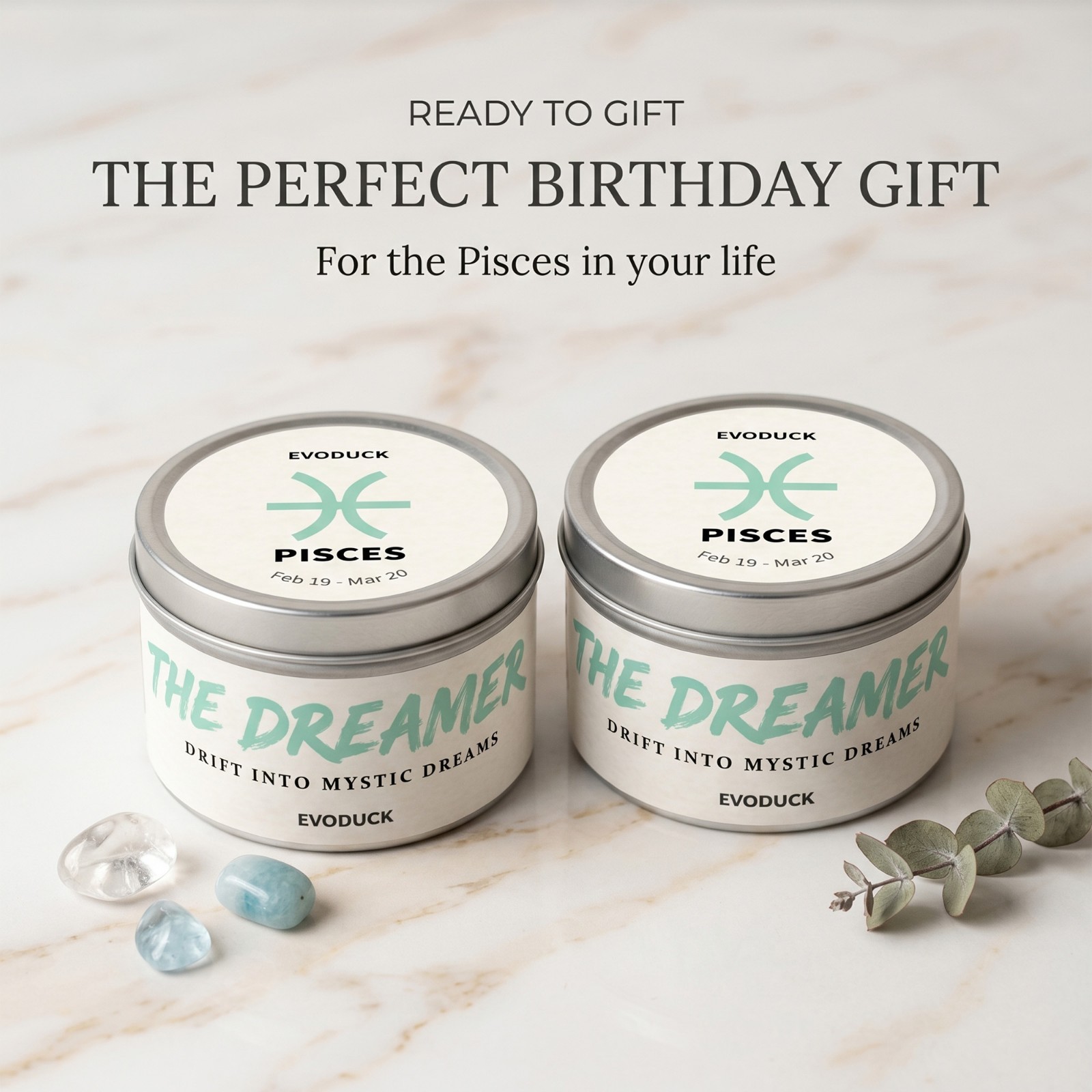 2 Pack Pisces Zodiac Candle Crystal Soy Astrology Birthday Gift Celestial