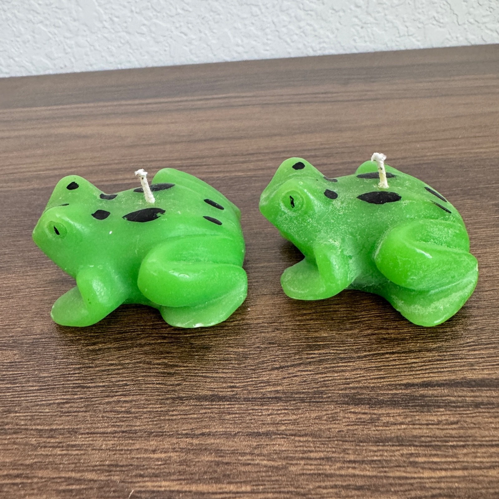 Vintage Molded Wax Candle Frog Shaped Green with Spots Small Never Lit_Set of 2