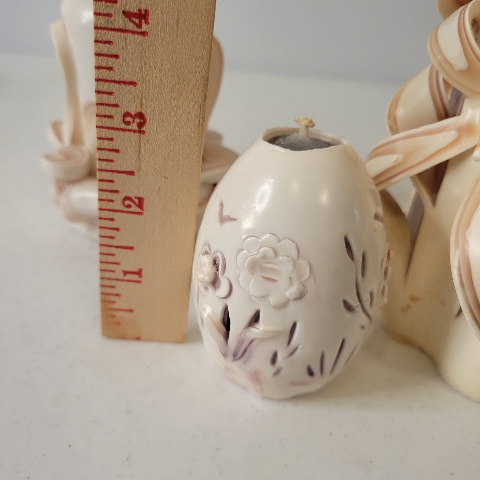 North Georgia Candle Works Carved Wax Art Set 3 Cream Tan Mauve Purple Vtg 1992