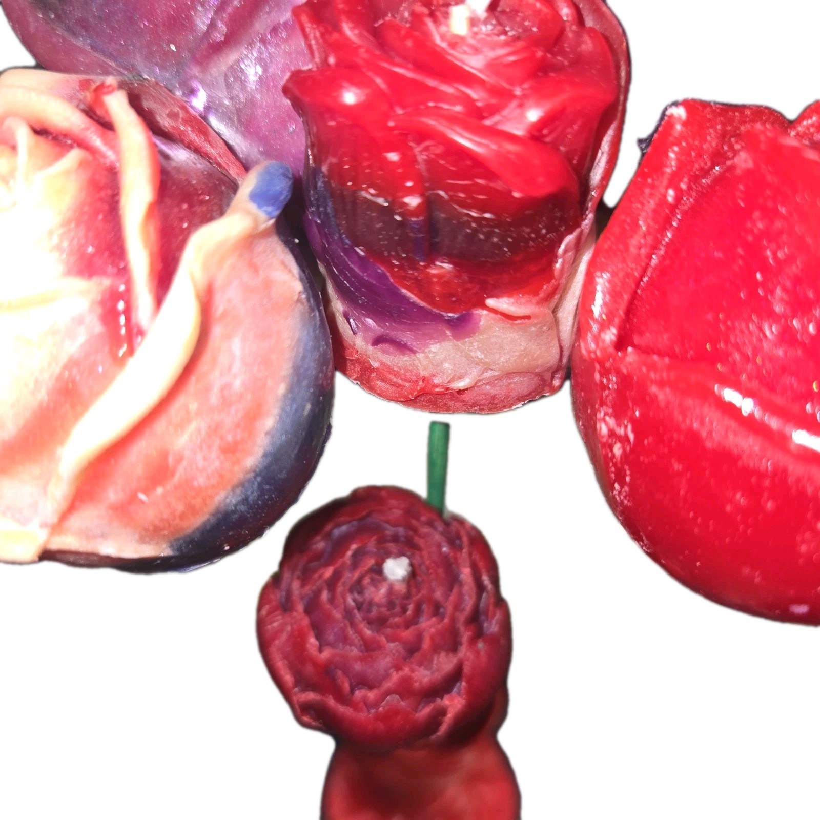 1/2 Dozen Stemmed Flower Candle Bouquet in Red Vase Multicolor