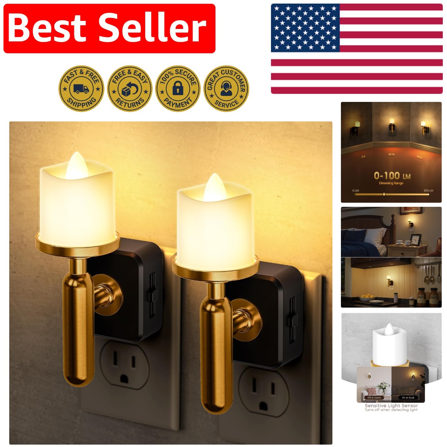 Versatile Flameless Night Light with Dusk to Dawn Sensor – 3000K Soft White