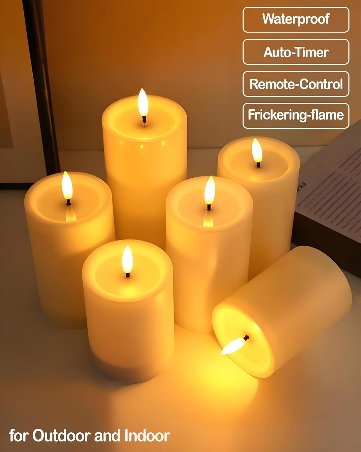3″x4″ Outdoor Waterproof Flameless Candles with Remote and Timers, LED Candles,