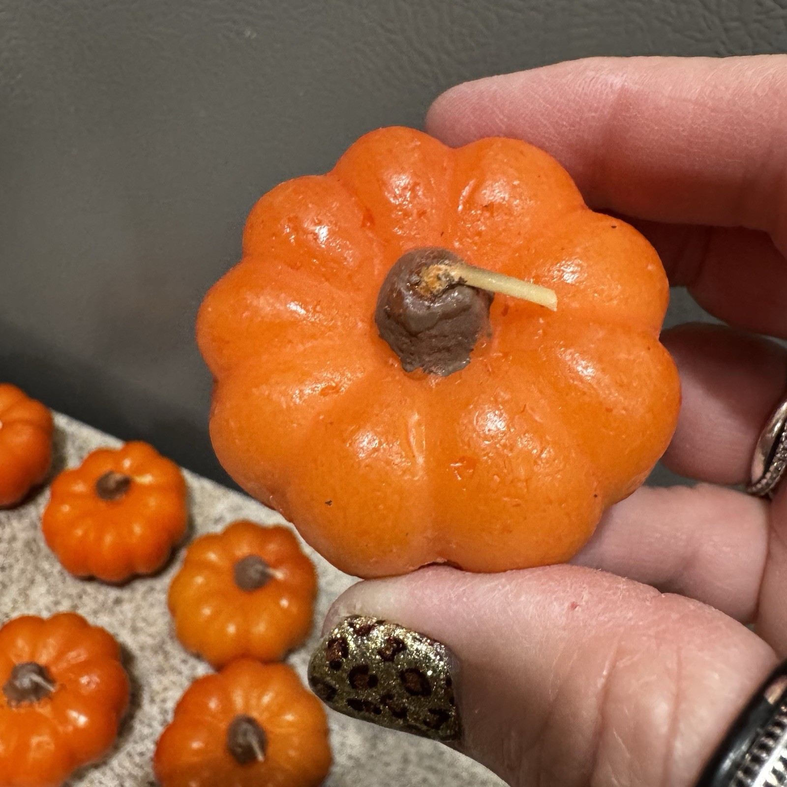 7 Mini 1.5”x2” Pumpkin Shaped Candles Fall Autumn Halloween Party Decor Unused