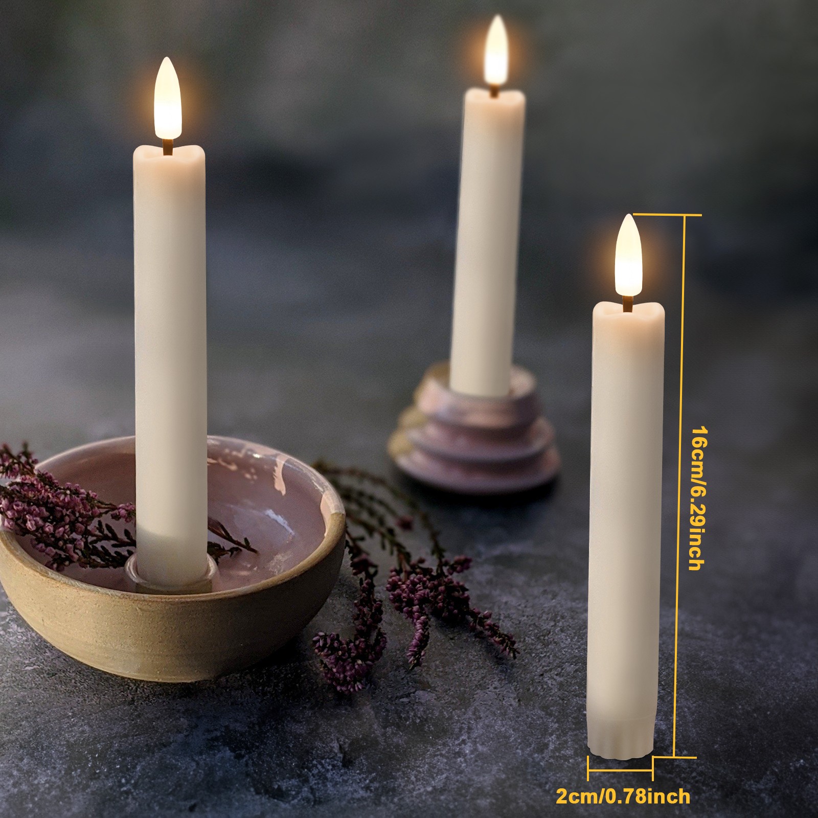 12 Pcs Flickering Flameless Taper Candles Battery Operated with Remote & Timer