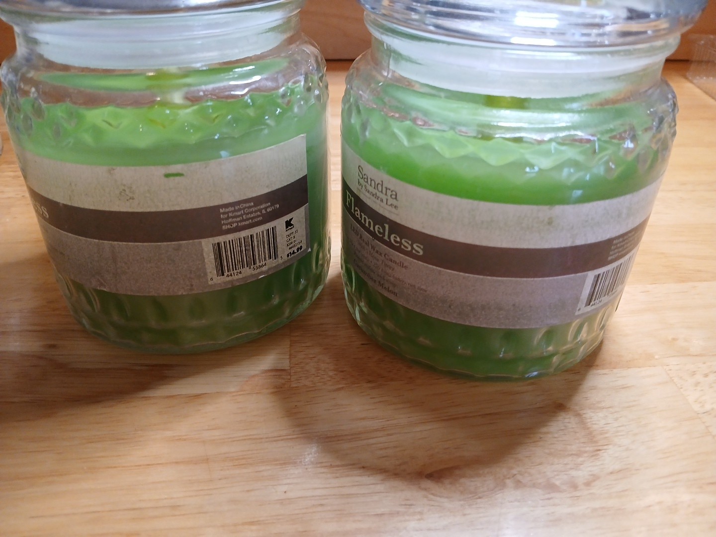 Green White Flameless Candles LED Real Wax Glass Jar 4pc Lot Battery Timer Set