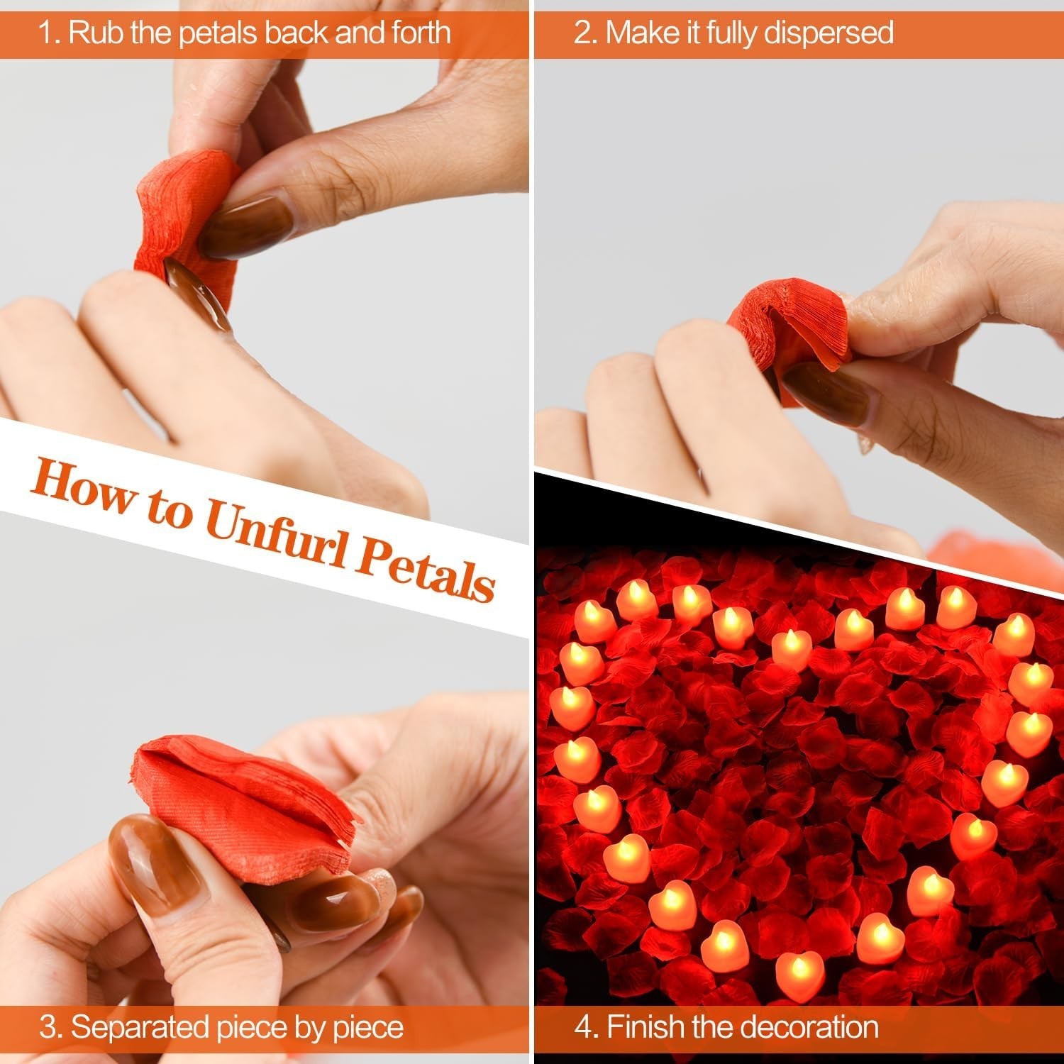 Rose Petals and Candles Set for Romantic Decorations Special Night, 2000 Pcs Red
